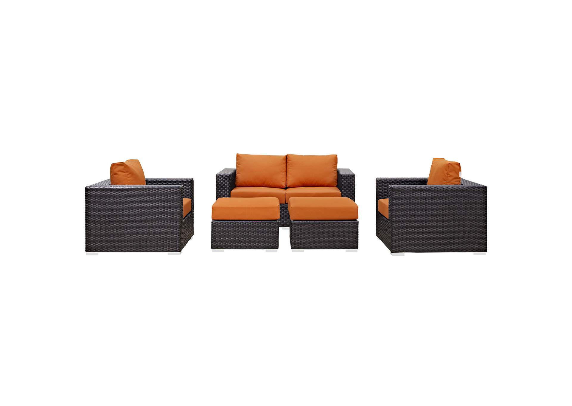 Convene Espresso Orange 5 Piece Outdoor Patio Sofa Set,Modway