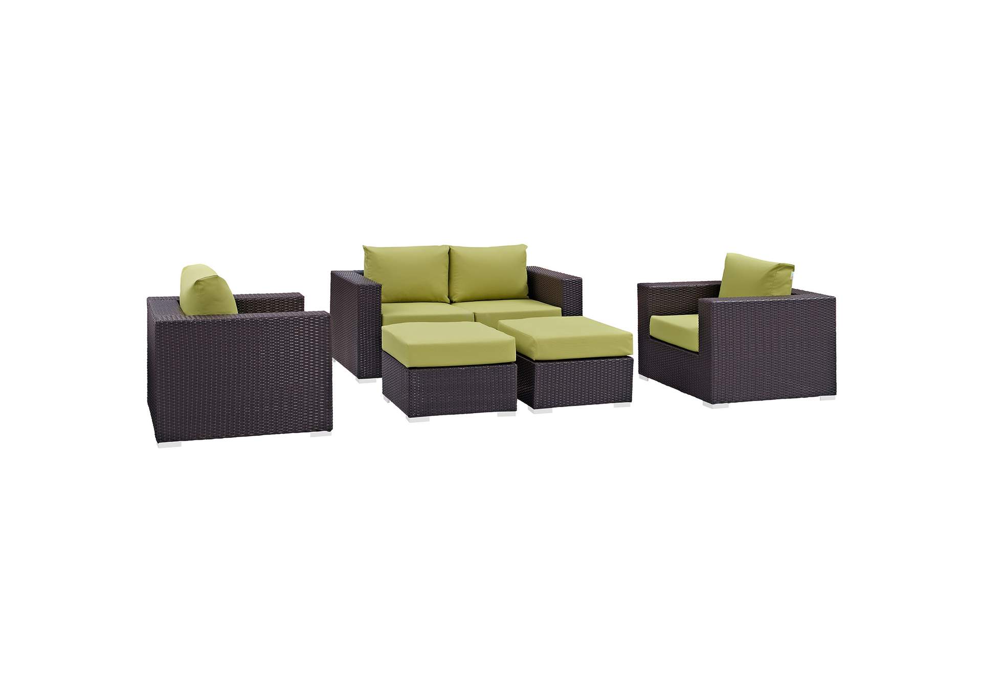 Convene Espresso Peridot 5 Piece Outdoor Patio Sofa Set,Modway