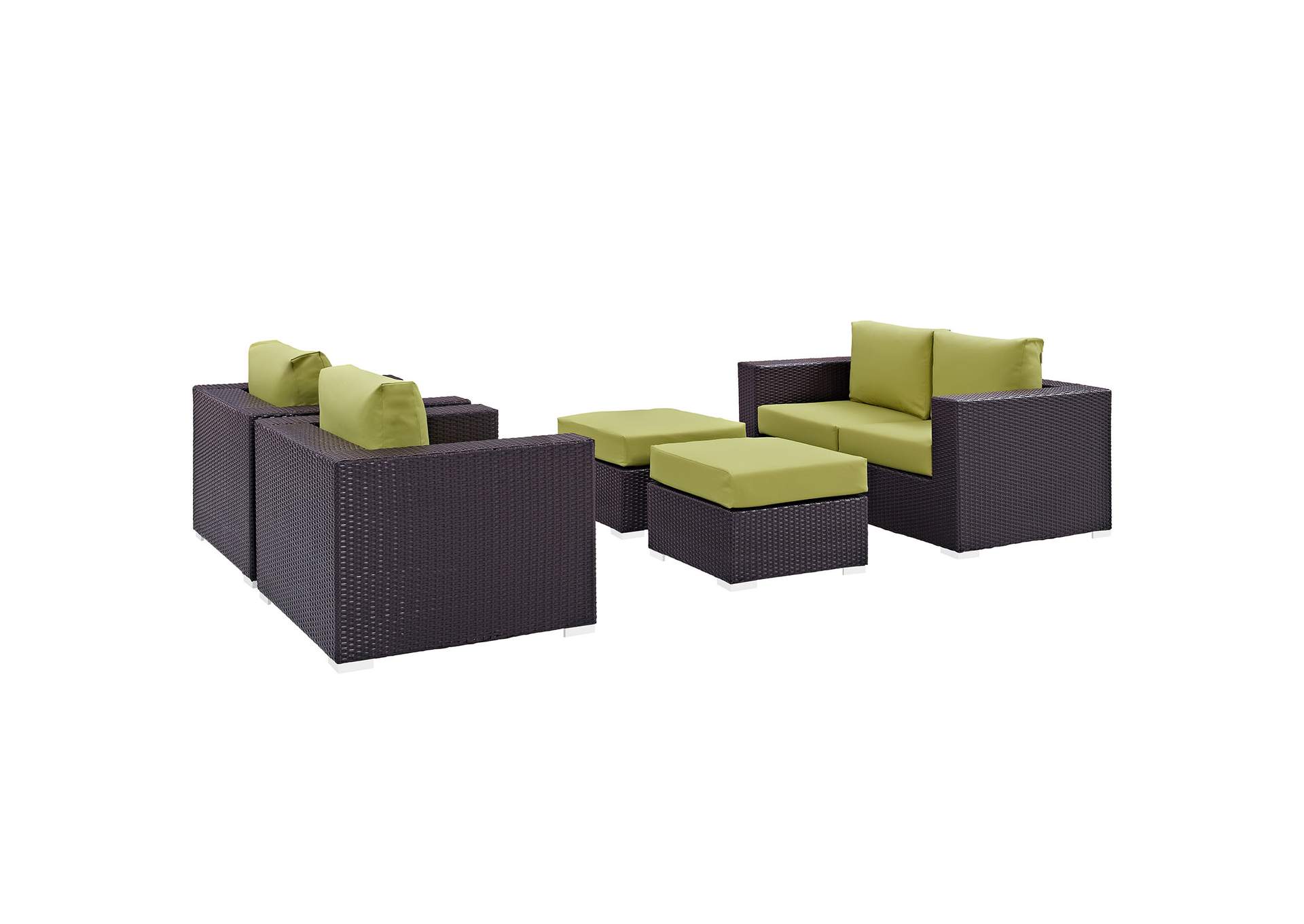 Convene Espresso Peridot 5 Piece Outdoor Patio Sofa Set,Modway