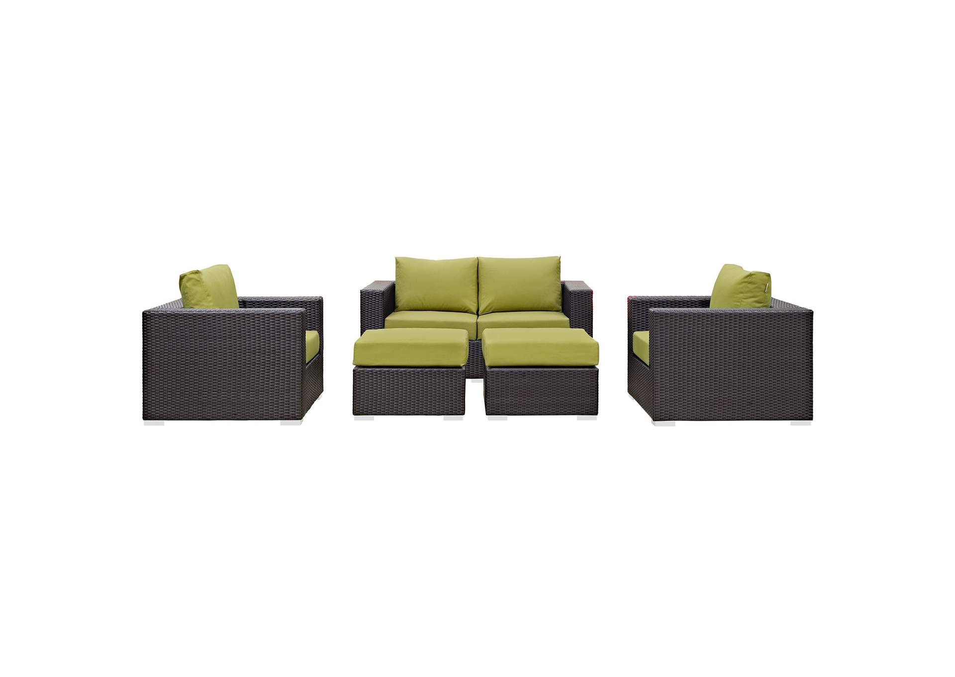 Convene Espresso Peridot 5 Piece Outdoor Patio Sofa Set,Modway