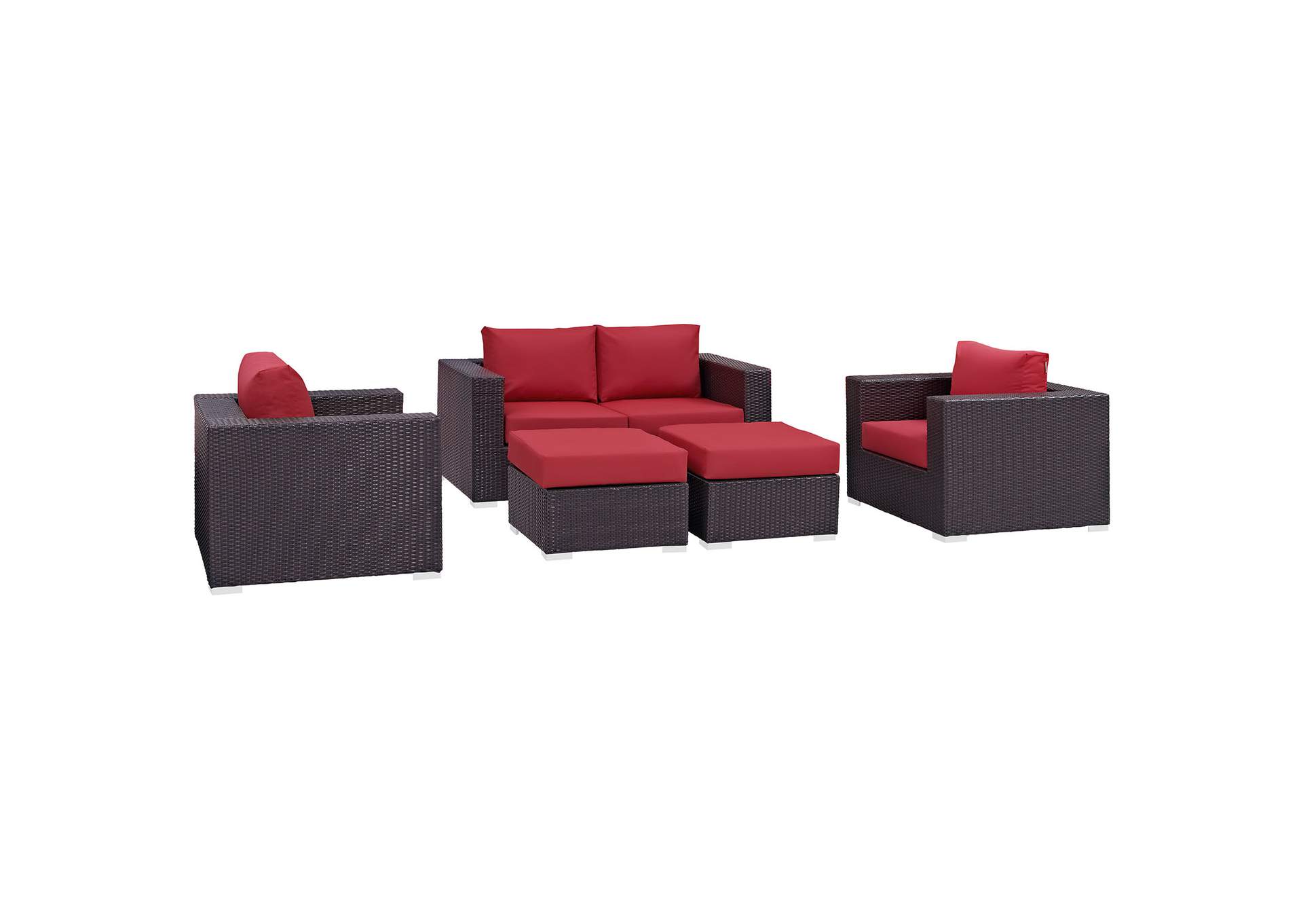 Convene Espresso Red 5 Piece Outdoor Patio Sofa Set,Modway