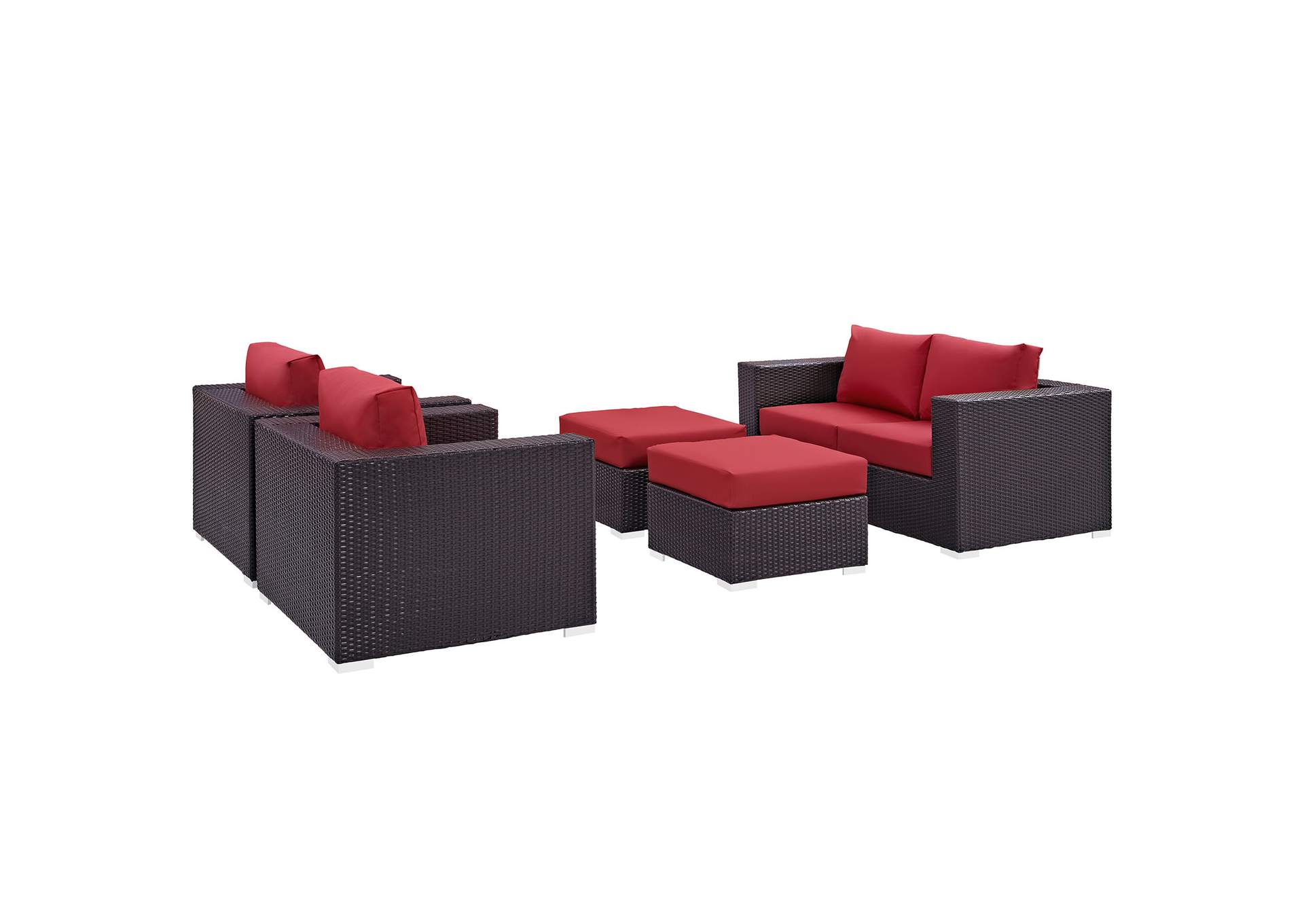 Convene Espresso Red 5 Piece Outdoor Patio Sofa Set,Modway