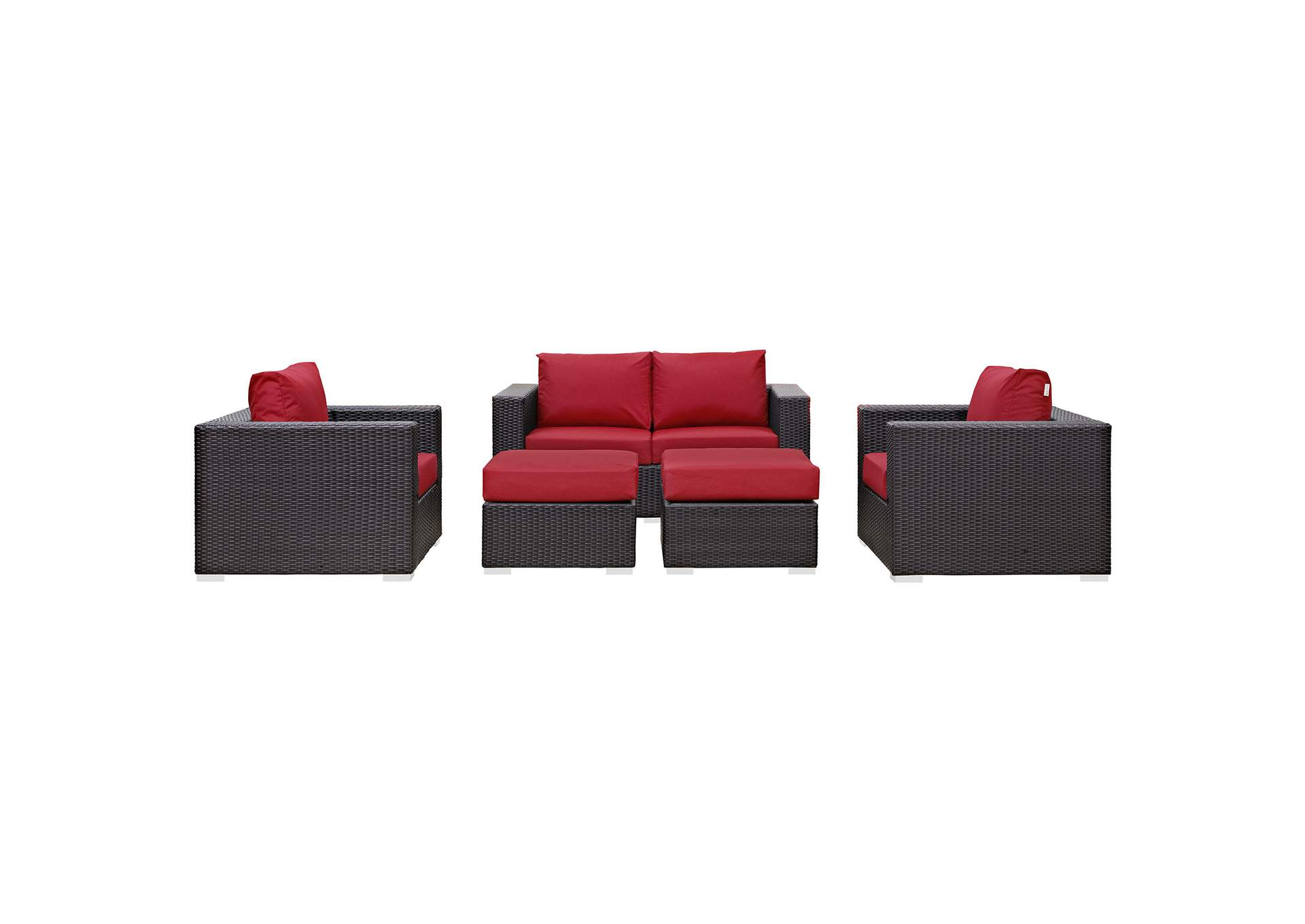 Convene Espresso Red 5 Piece Outdoor Patio Sofa Set,Modway