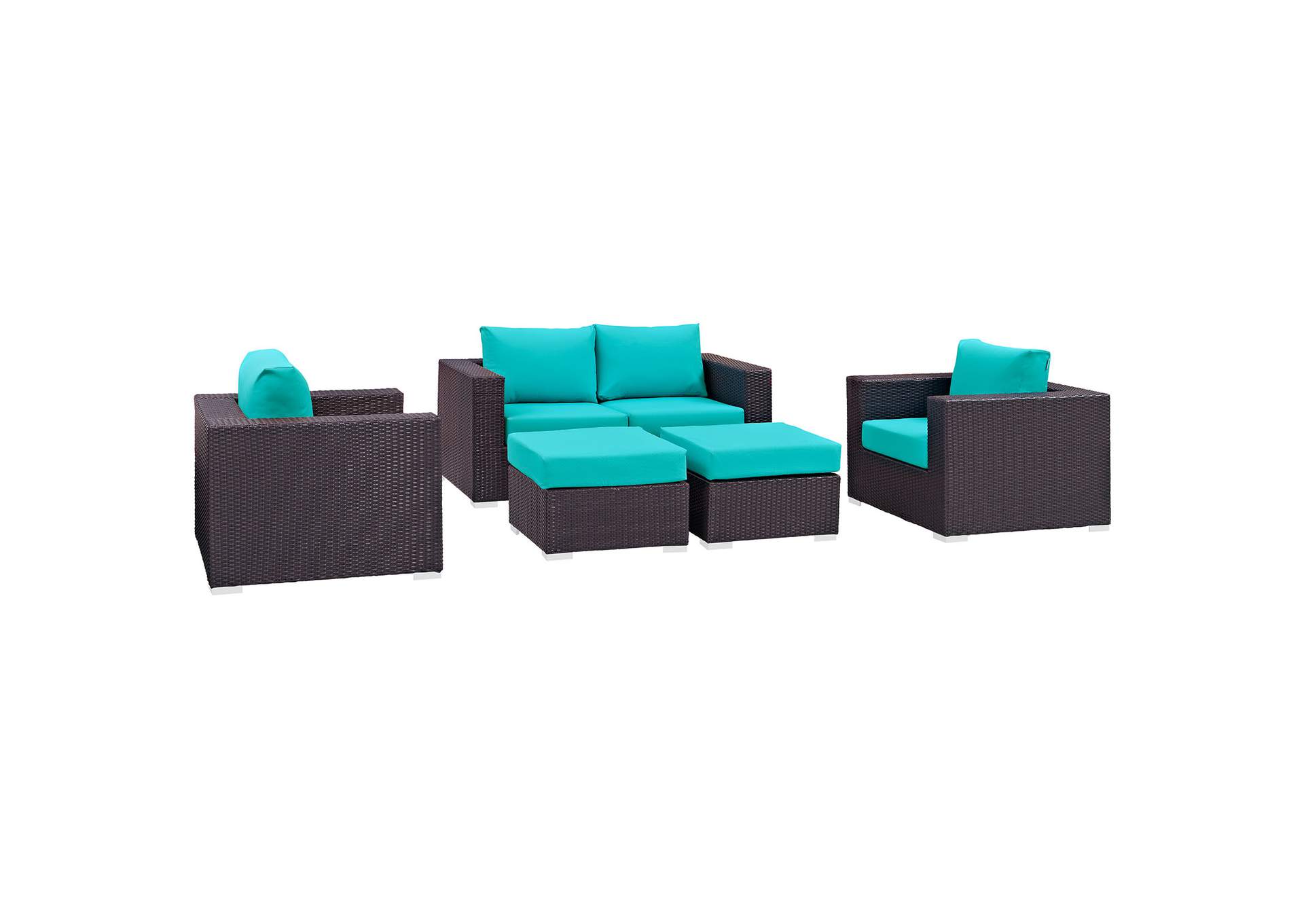 Convene Espresso Turquoise 5 Piece Outdoor Patio Sofa Set,Modway