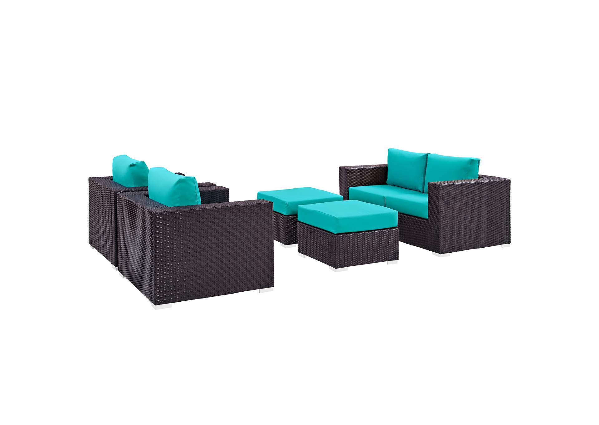 Convene Espresso Turquoise 5 Piece Outdoor Patio Sofa Set,Modway