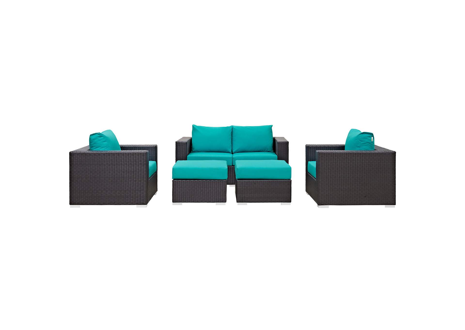 Convene Espresso Turquoise 5 Piece Outdoor Patio Sofa Set,Modway