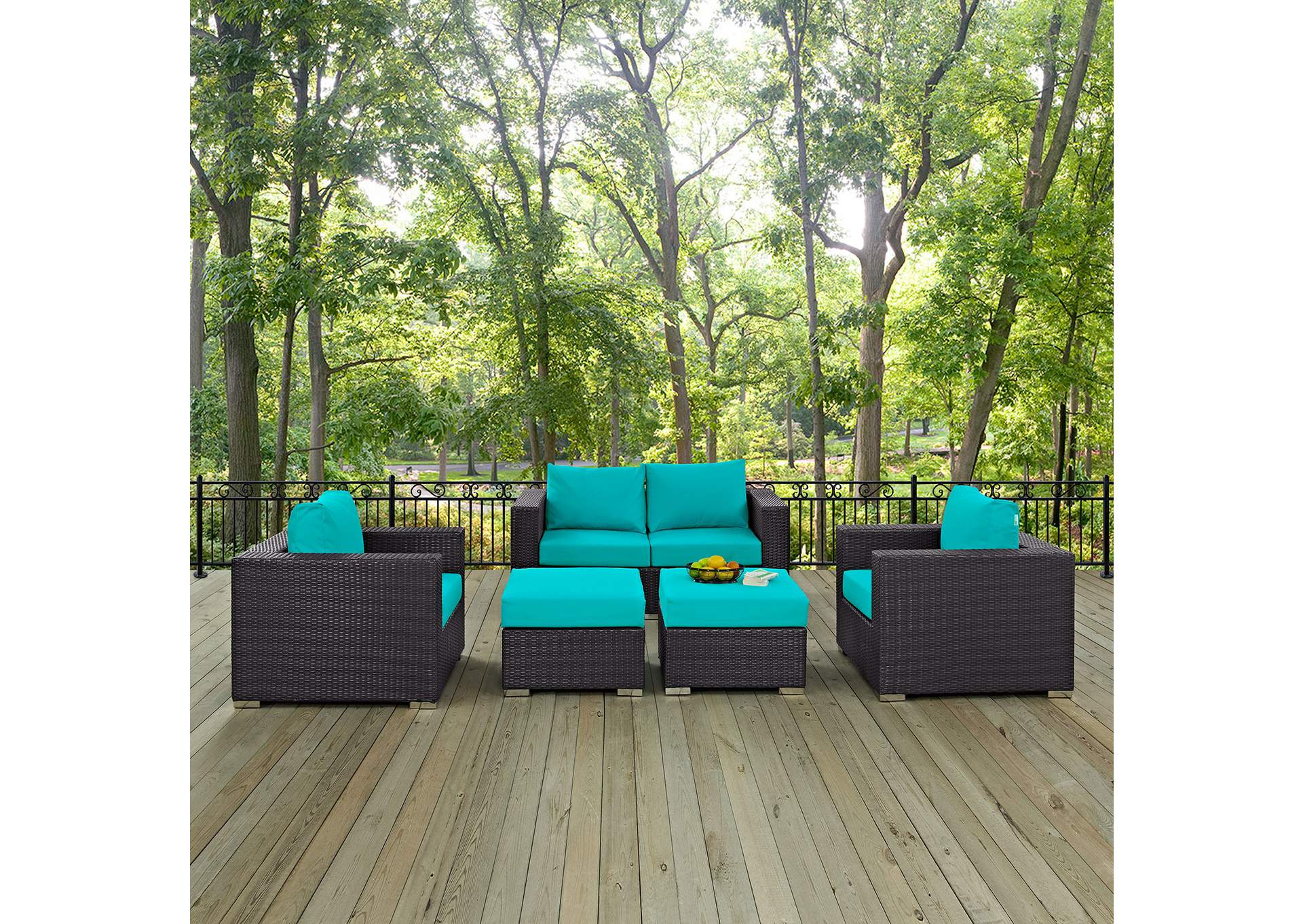 Convene Espresso Turquoise 5 Piece Outdoor Patio Sofa Set,Modway