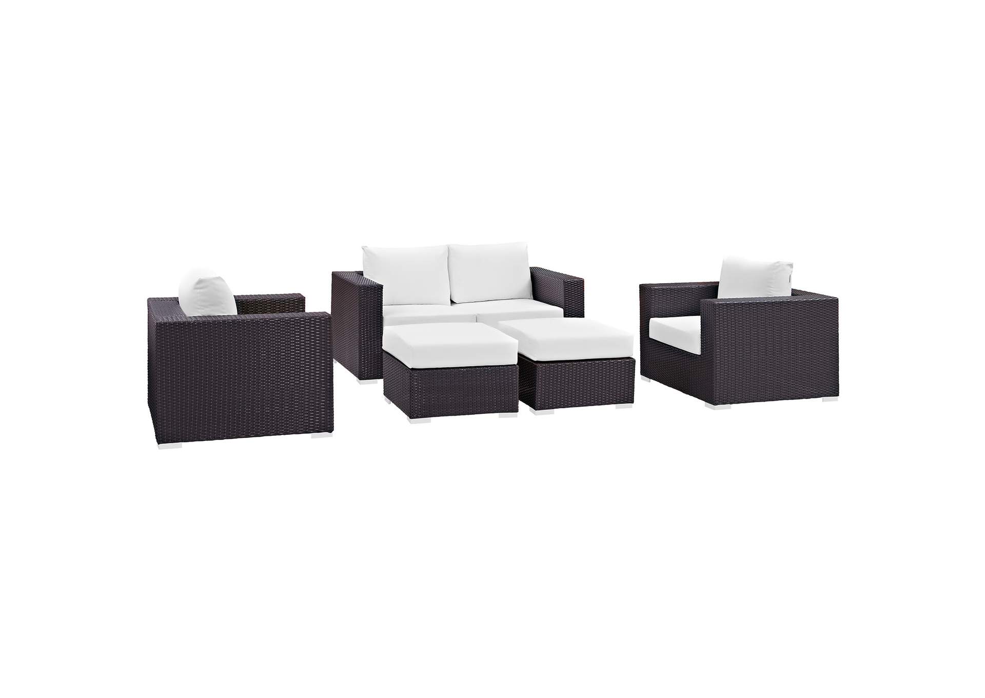 Convene Espresso White 5 Piece Outdoor Patio Sofa Set,Modway