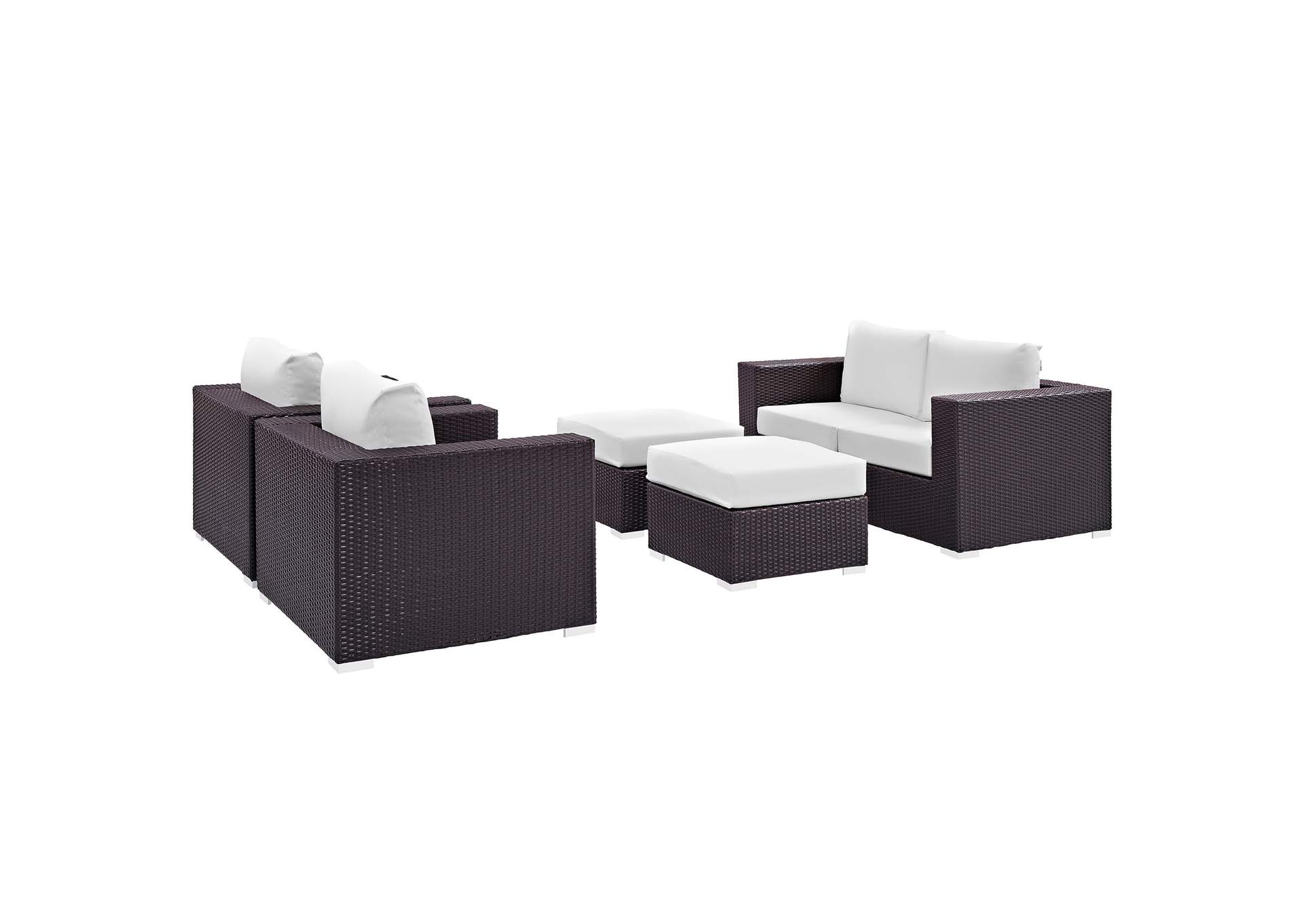 Convene Espresso White 5 Piece Outdoor Patio Sofa Set,Modway