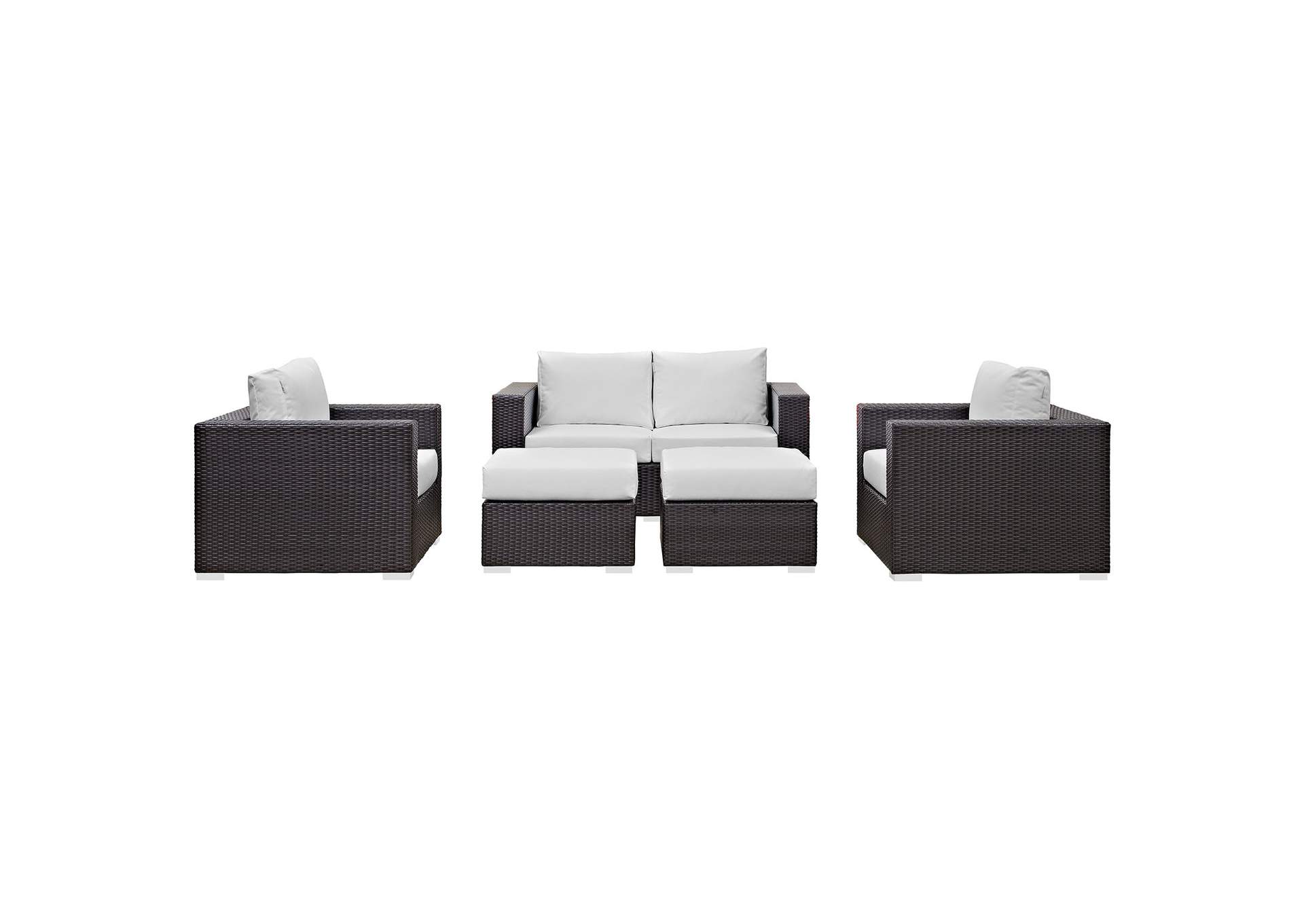 Convene Espresso White 5 Piece Outdoor Patio Sofa Set,Modway