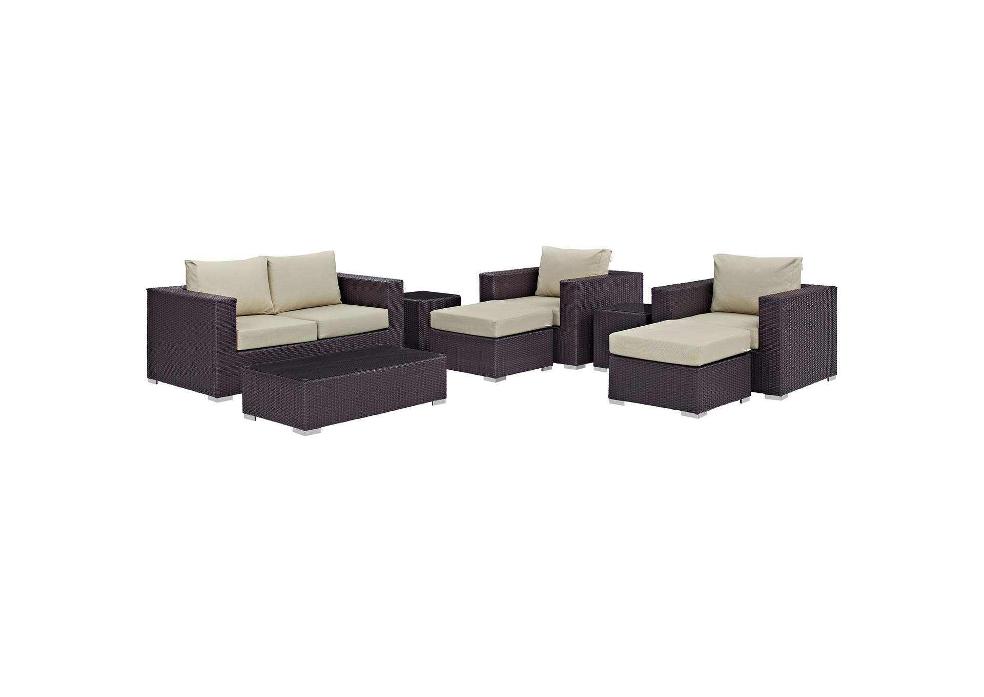 Convene Espresso Beige 8 Piece Outdoor Patio Sofa Set,Modway