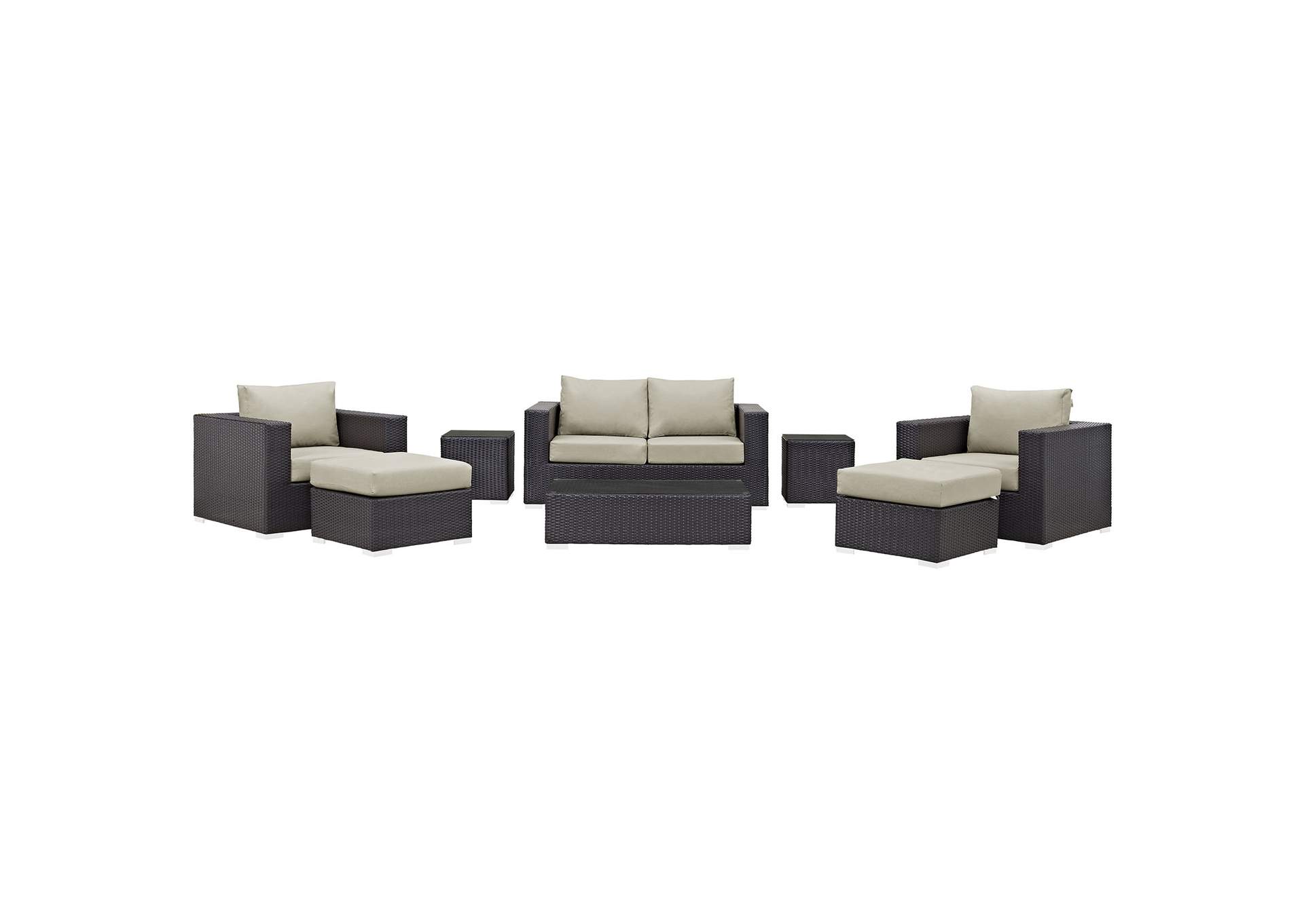 Convene Espresso Beige 8 Piece Outdoor Patio Sofa Set,Modway