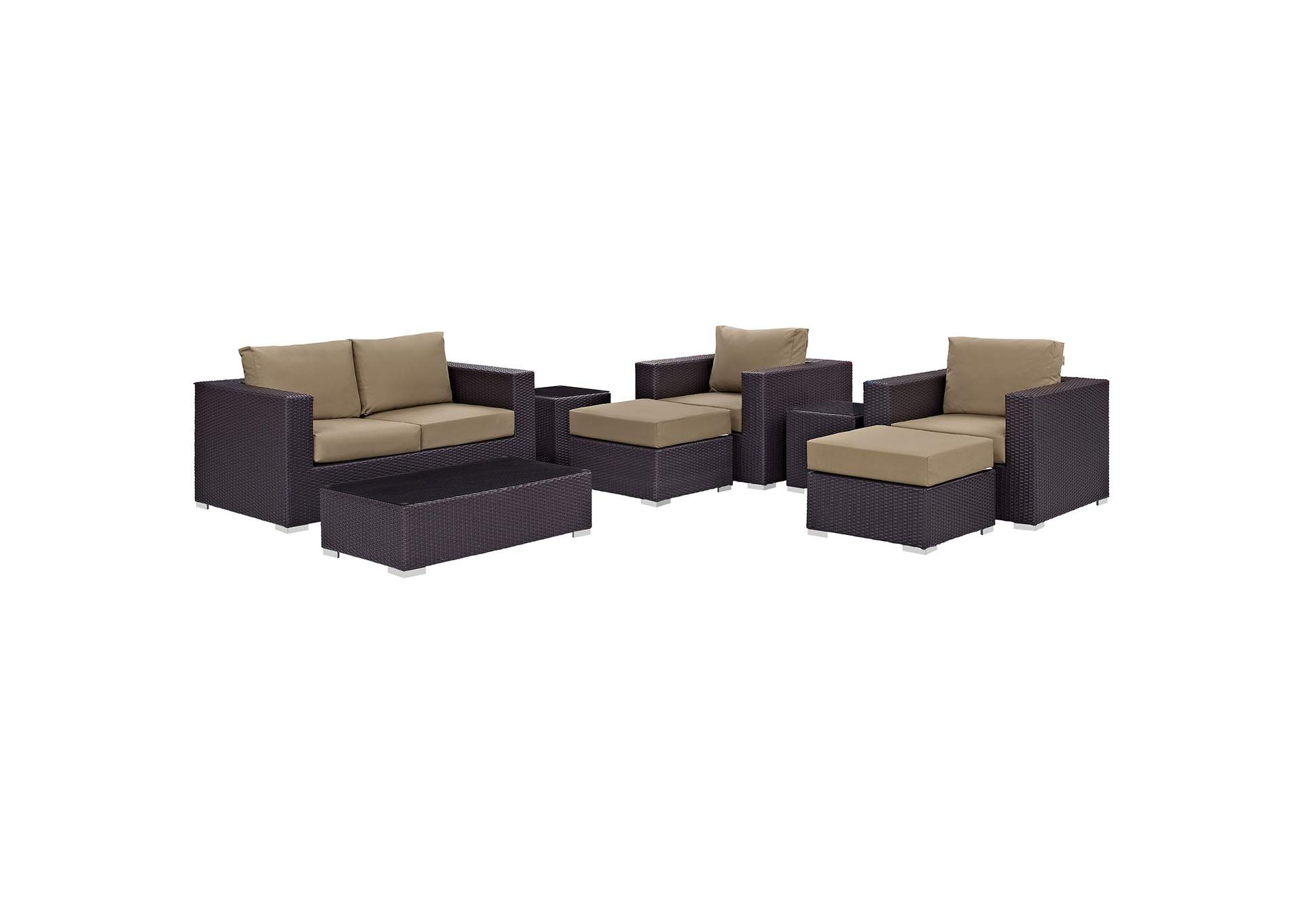 Convene Espresso Mocha 8 Piece Outdoor Patio Sofa Set,Modway