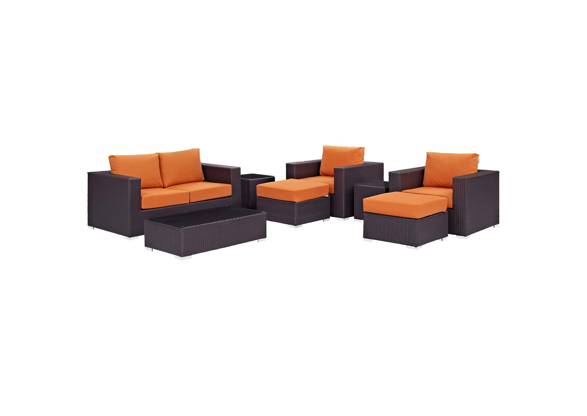 Convene Espresso Orange 8 Piece Outdoor Patio Sofa Set,Modway