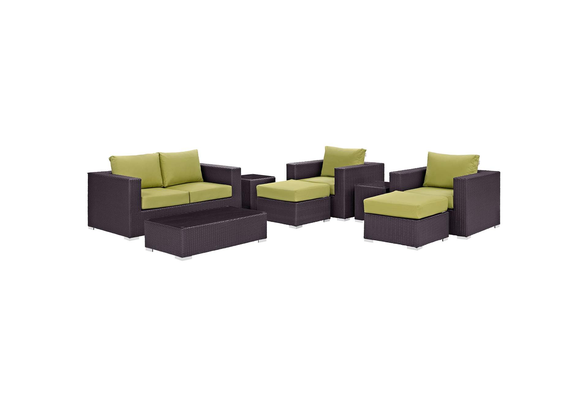 Convene Espresso Peridot 8 Piece Outdoor Patio Sofa Set,Modway