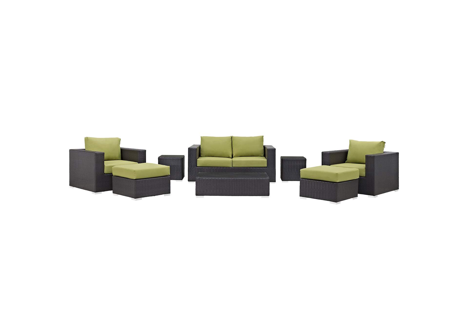 Convene Espresso Peridot 8 Piece Outdoor Patio Sofa Set,Modway