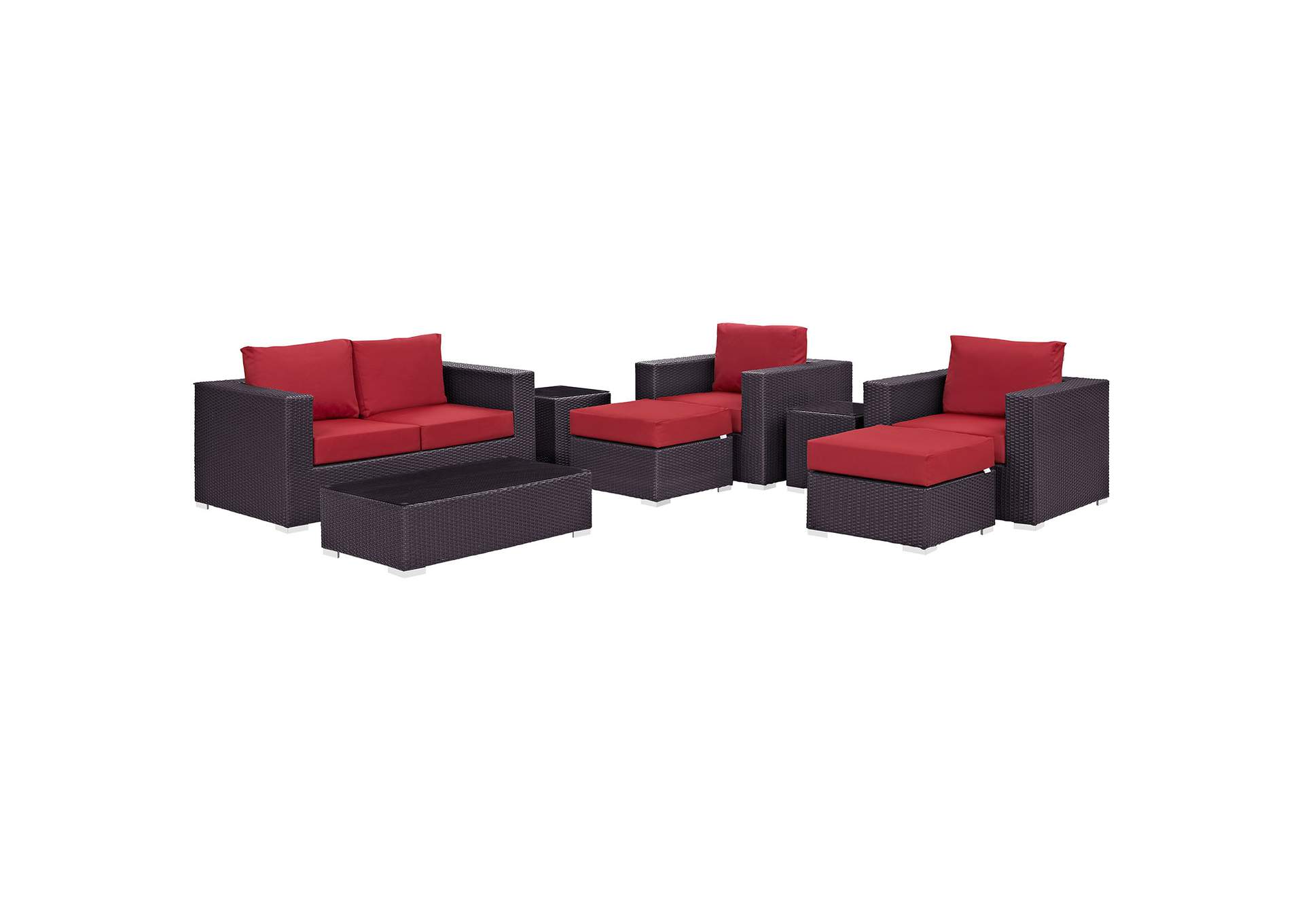 Convene Espresso Red 8 Piece Outdoor Patio Sofa Set,Modway