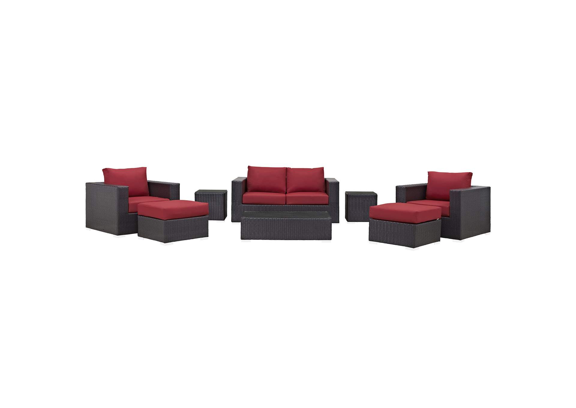 Convene Espresso Red 8 Piece Outdoor Patio Sofa Set,Modway