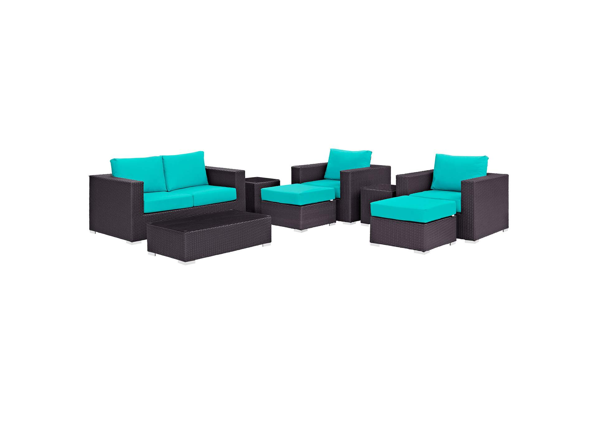 Convene Espresso Turquoise 8 Piece Outdoor Patio Sofa Set,Modway