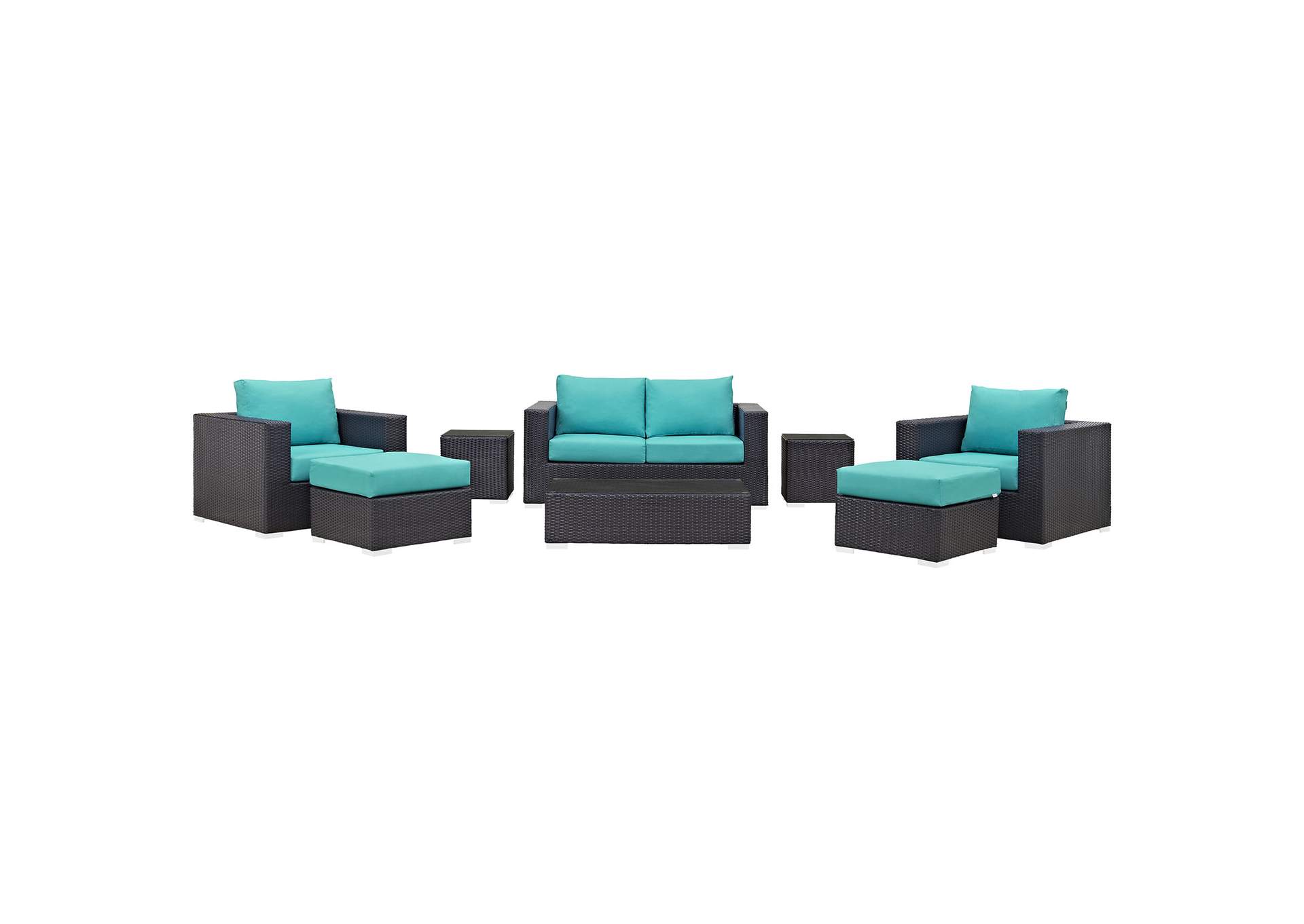 Convene Espresso Turquoise 8 Piece Outdoor Patio Sofa Set,Modway