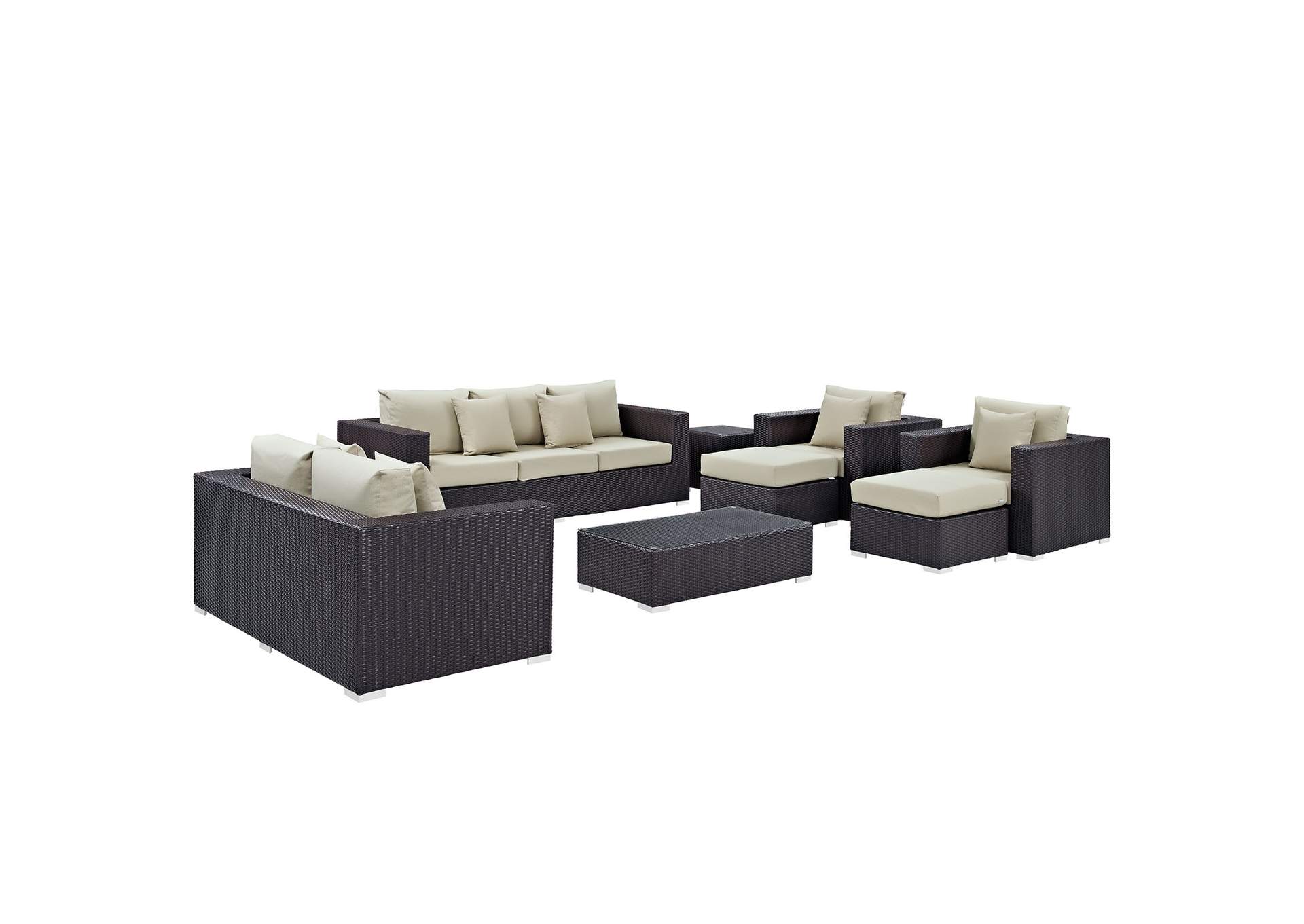 Convene Espresso Beige 9 Piece Outdoor Patio Sofa Set,Modway