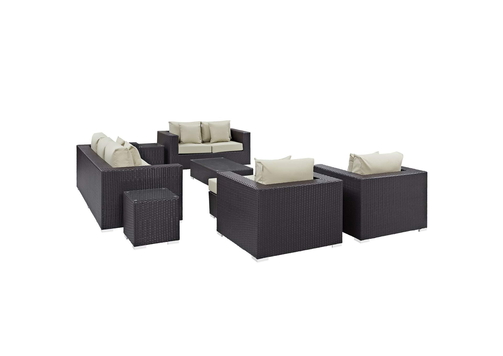 Convene Espresso Beige 9 Piece Outdoor Patio Sofa Set,Modway