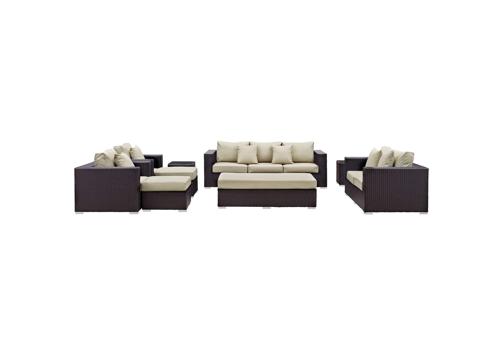 Convene Espresso Beige 9 Piece Outdoor Patio Sofa Set,Modway