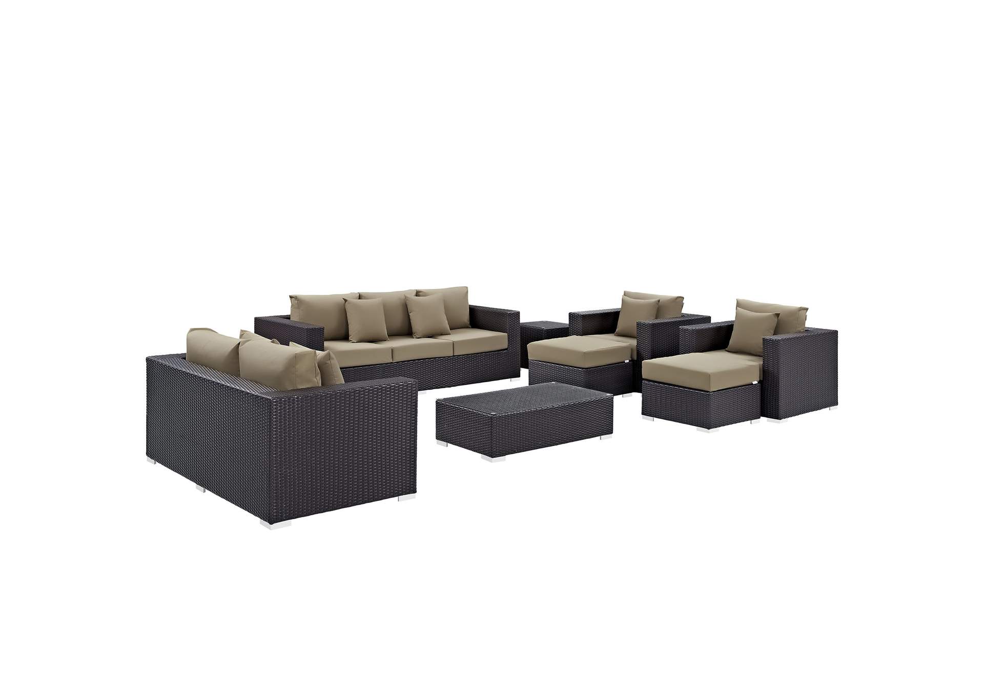 Convene Espresso Mocha 9 Piece Outdoor Patio Sofa Set,Modway