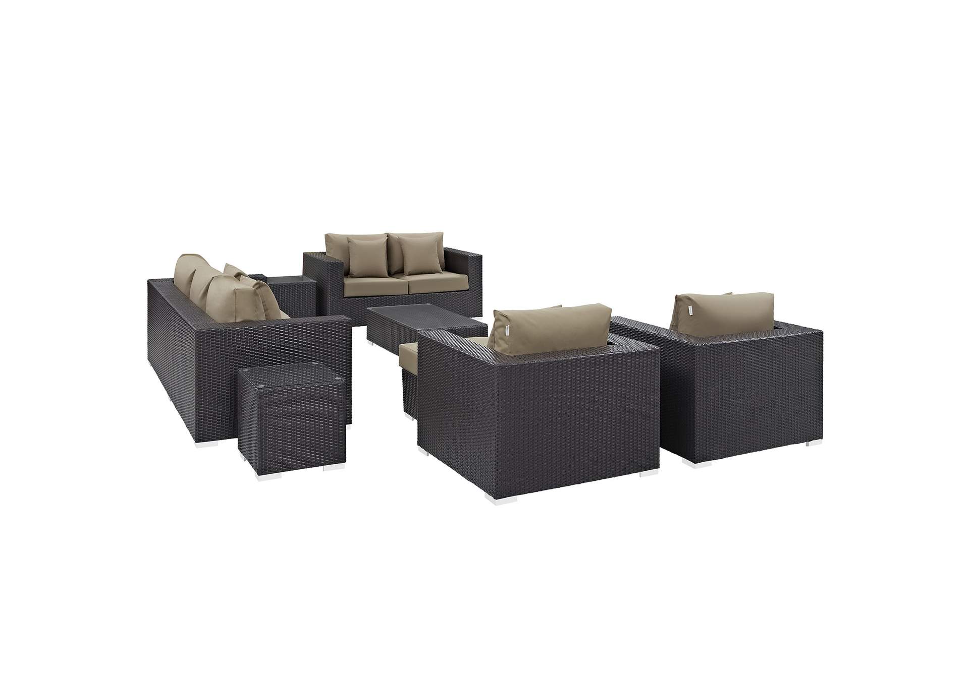 Convene Espresso Mocha 9 Piece Outdoor Patio Sofa Set,Modway