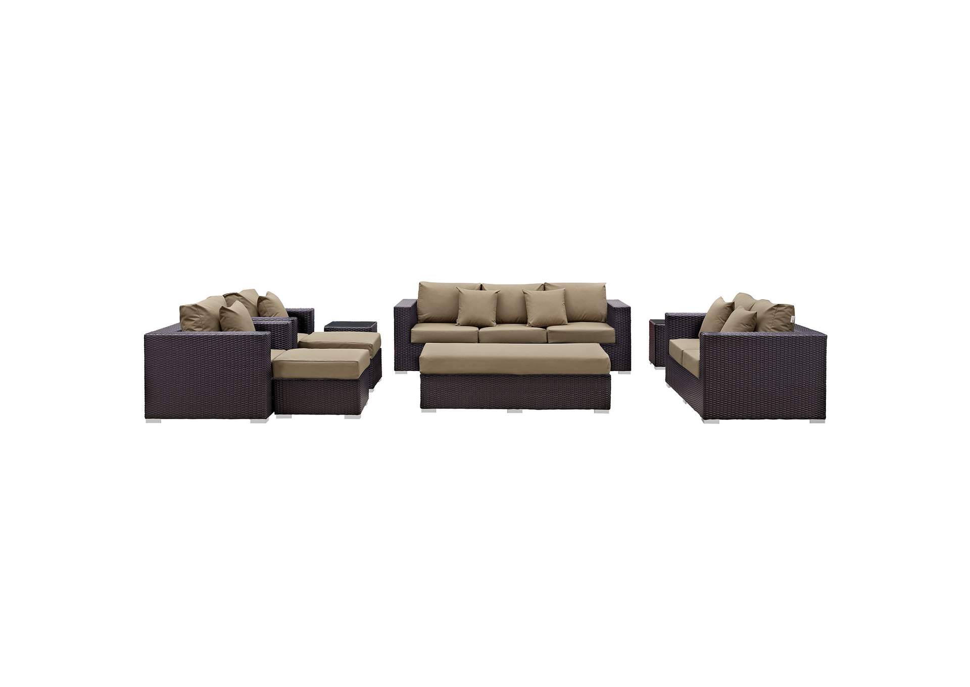 Convene Espresso Mocha 9 Piece Outdoor Patio Sofa Set,Modway