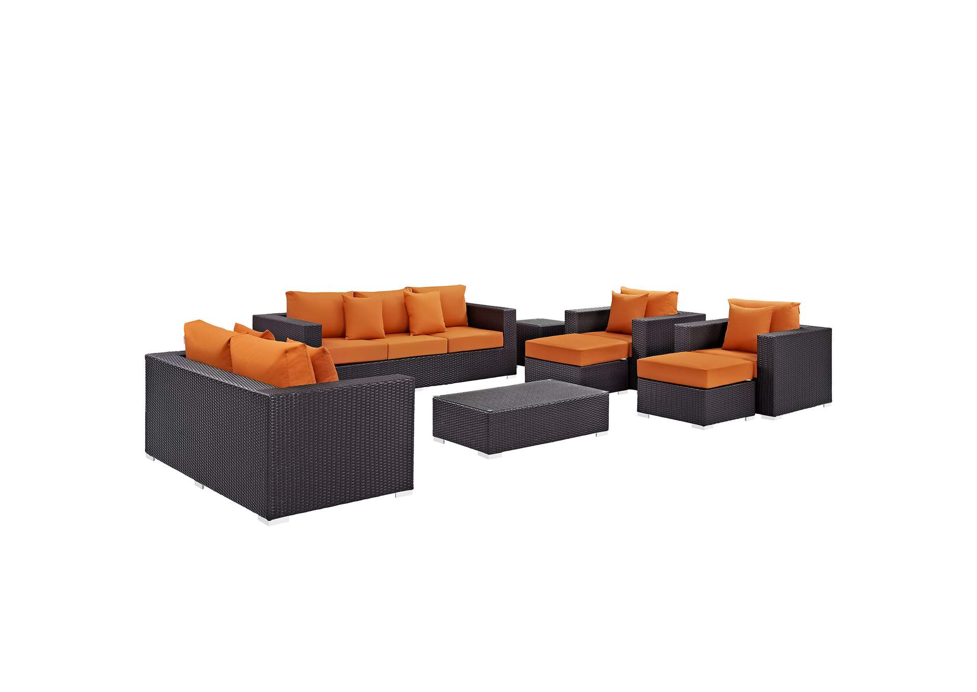 Convene Espresso Orange 9 Piece Outdoor Patio Sofa Set,Modway