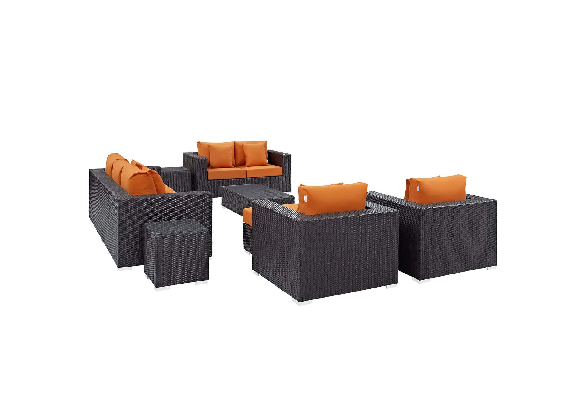 Convene Espresso Orange 9 Piece Outdoor Patio Sofa Set,Modway