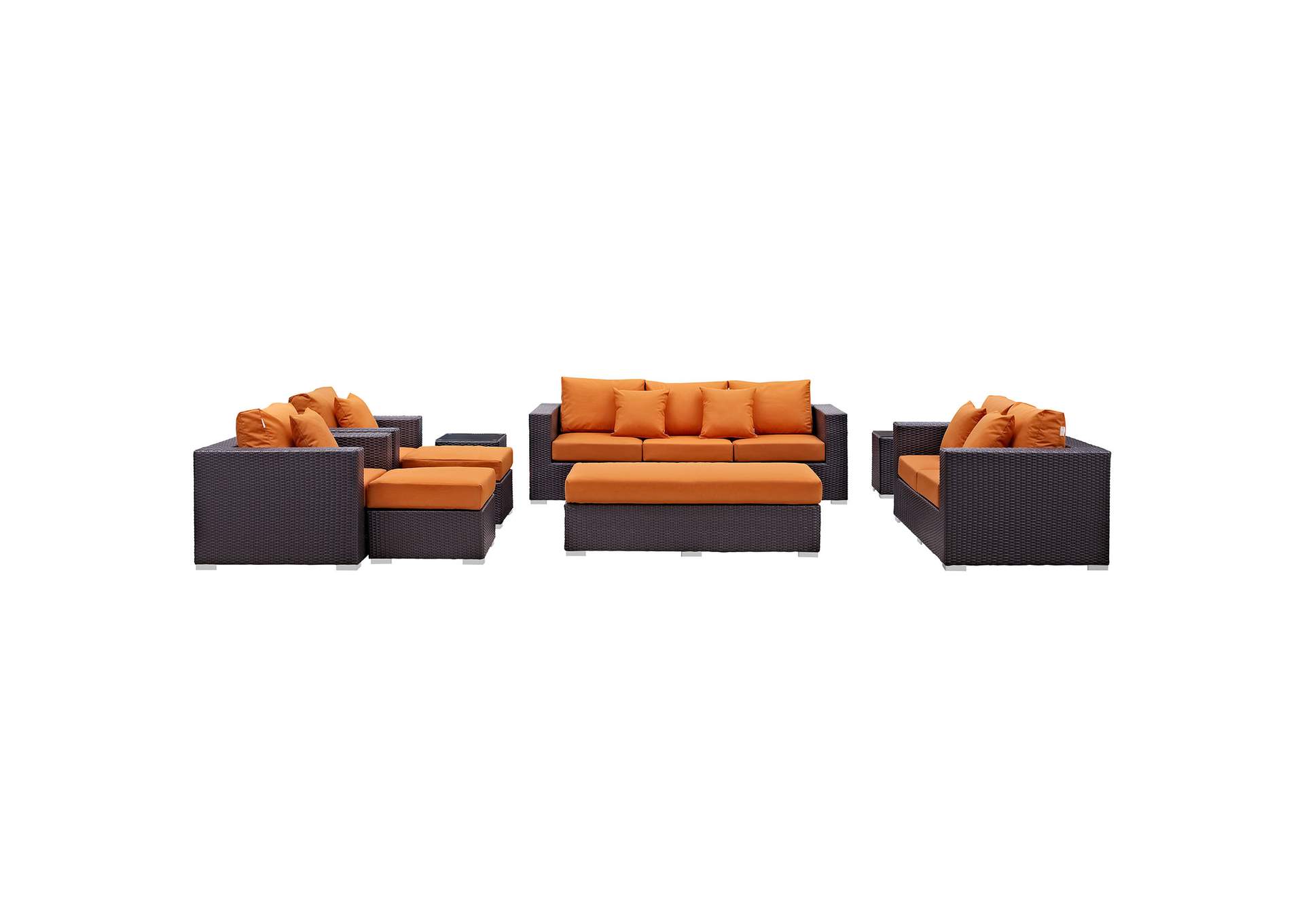 Convene Espresso Orange 9 Piece Outdoor Patio Sofa Set,Modway