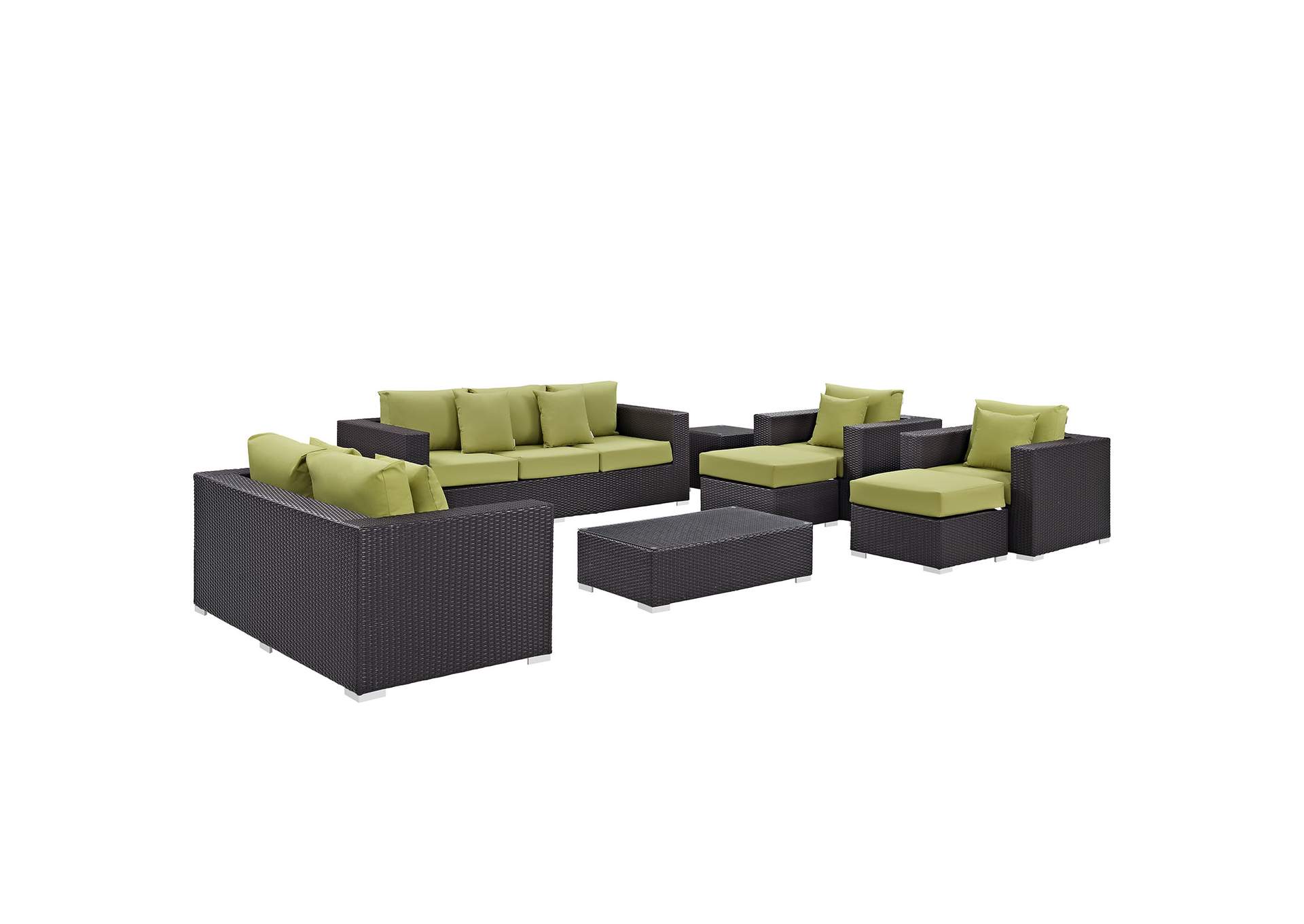 Convene Espresso Peridot 9 Piece Outdoor Patio Sofa Set,Modway