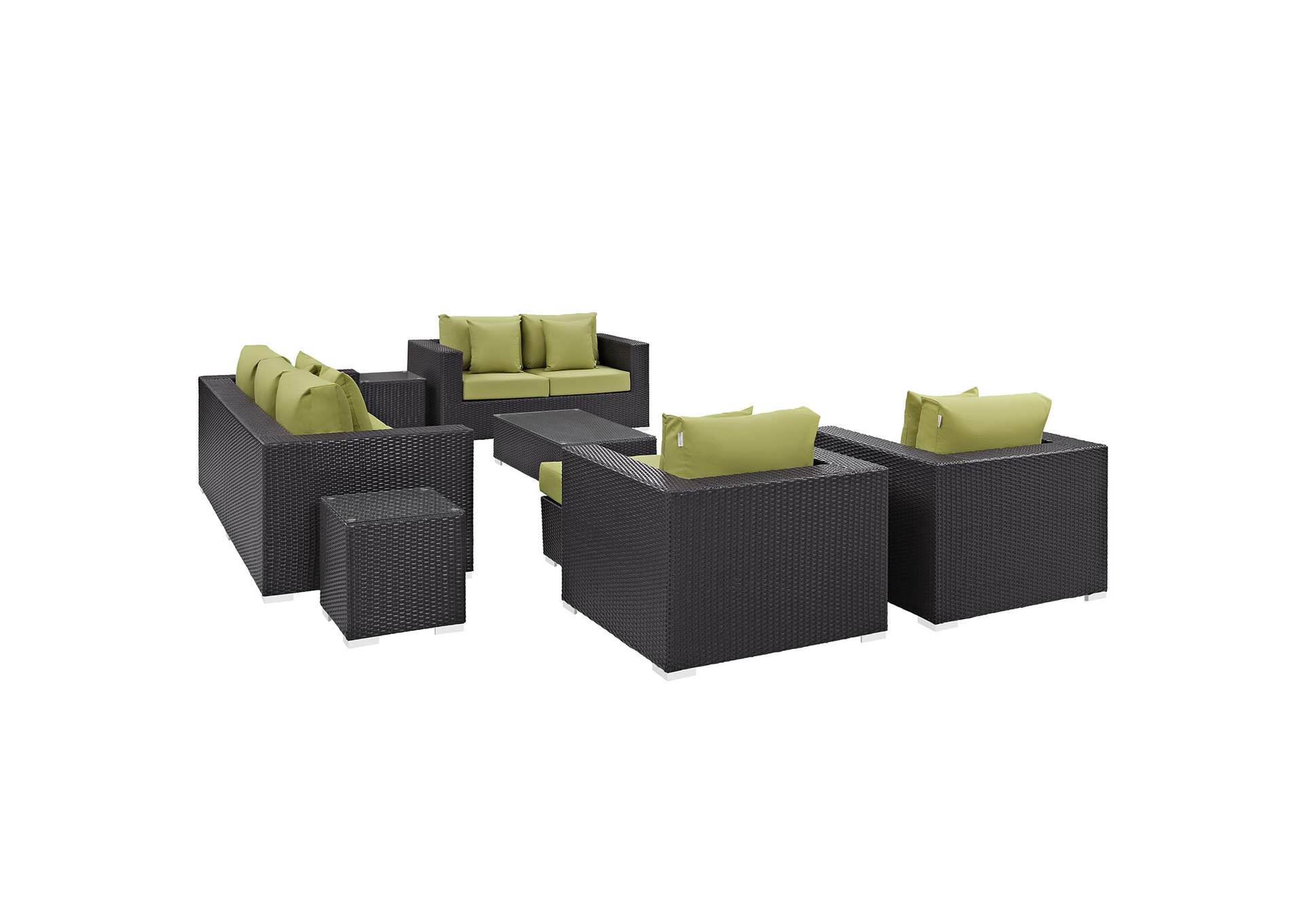 Convene Espresso Peridot 9 Piece Outdoor Patio Sofa Set,Modway