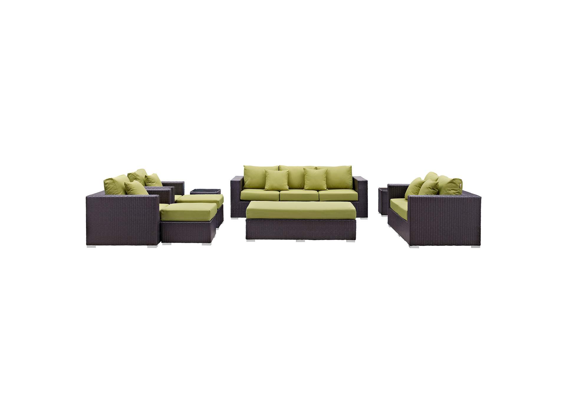 Convene Espresso Peridot 9 Piece Outdoor Patio Sofa Set,Modway