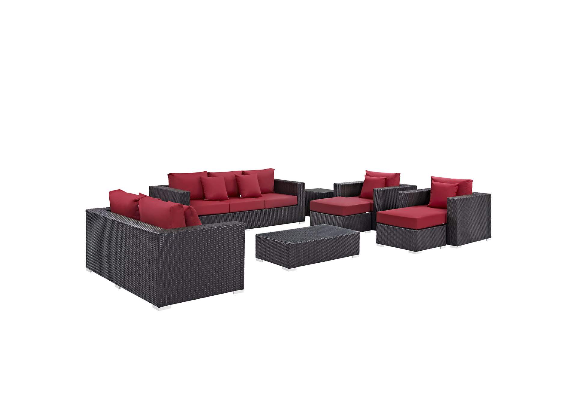 Convene Espresso Red 9 Piece Outdoor Patio Sofa Set,Modway