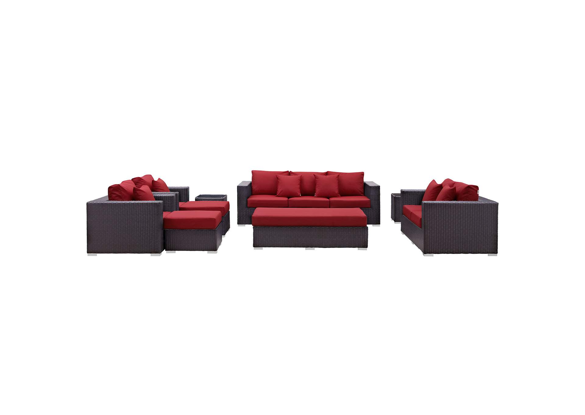 Convene Espresso Red 9 Piece Outdoor Patio Sofa Set,Modway