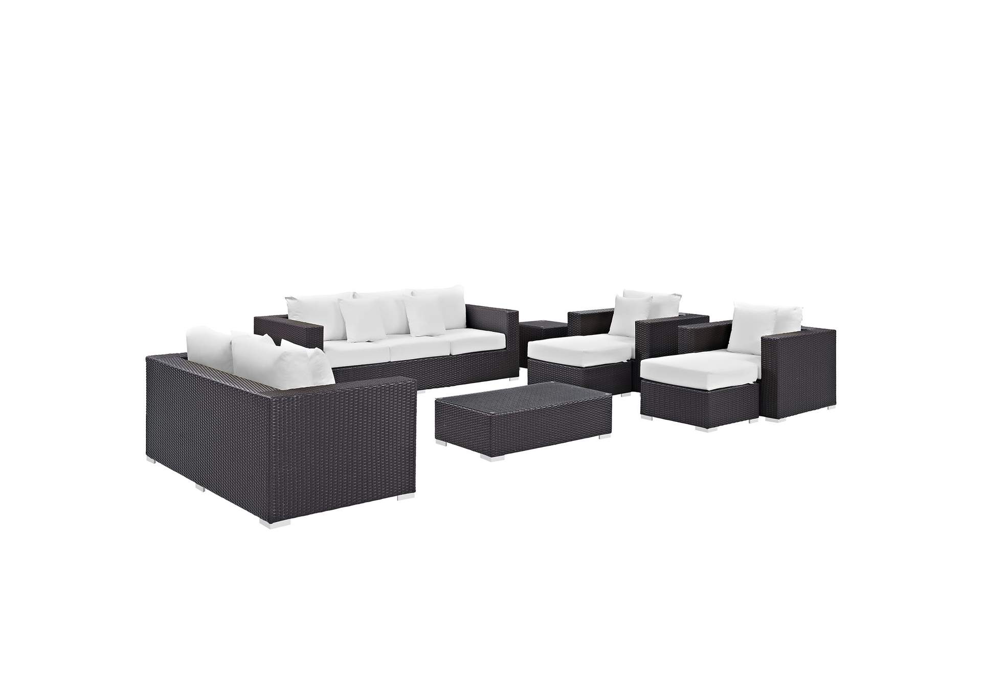 Convene Espresso White 9 Piece Outdoor Patio Sofa Set,Modway