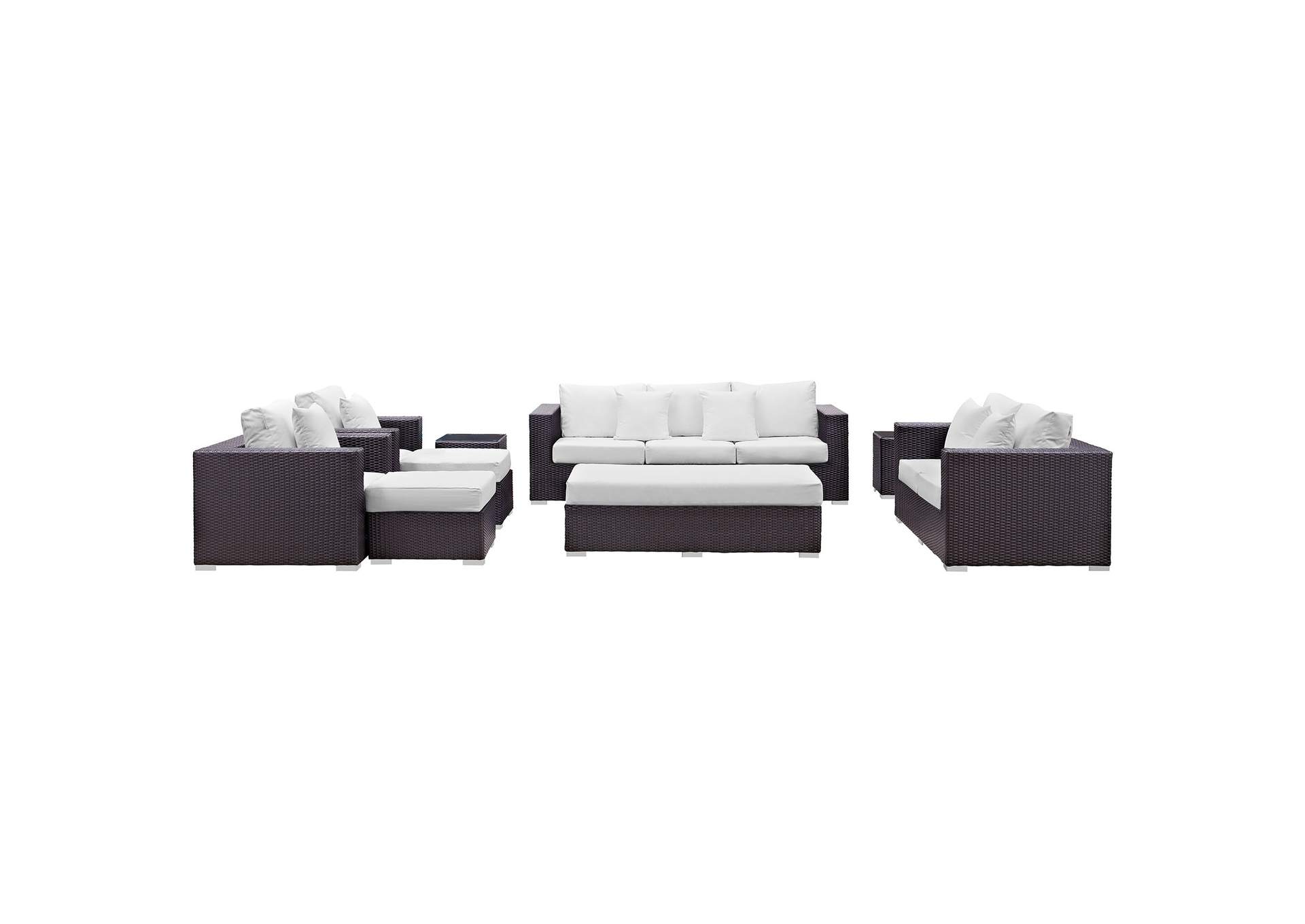 Convene Espresso White 9 Piece Outdoor Patio Sofa Set,Modway