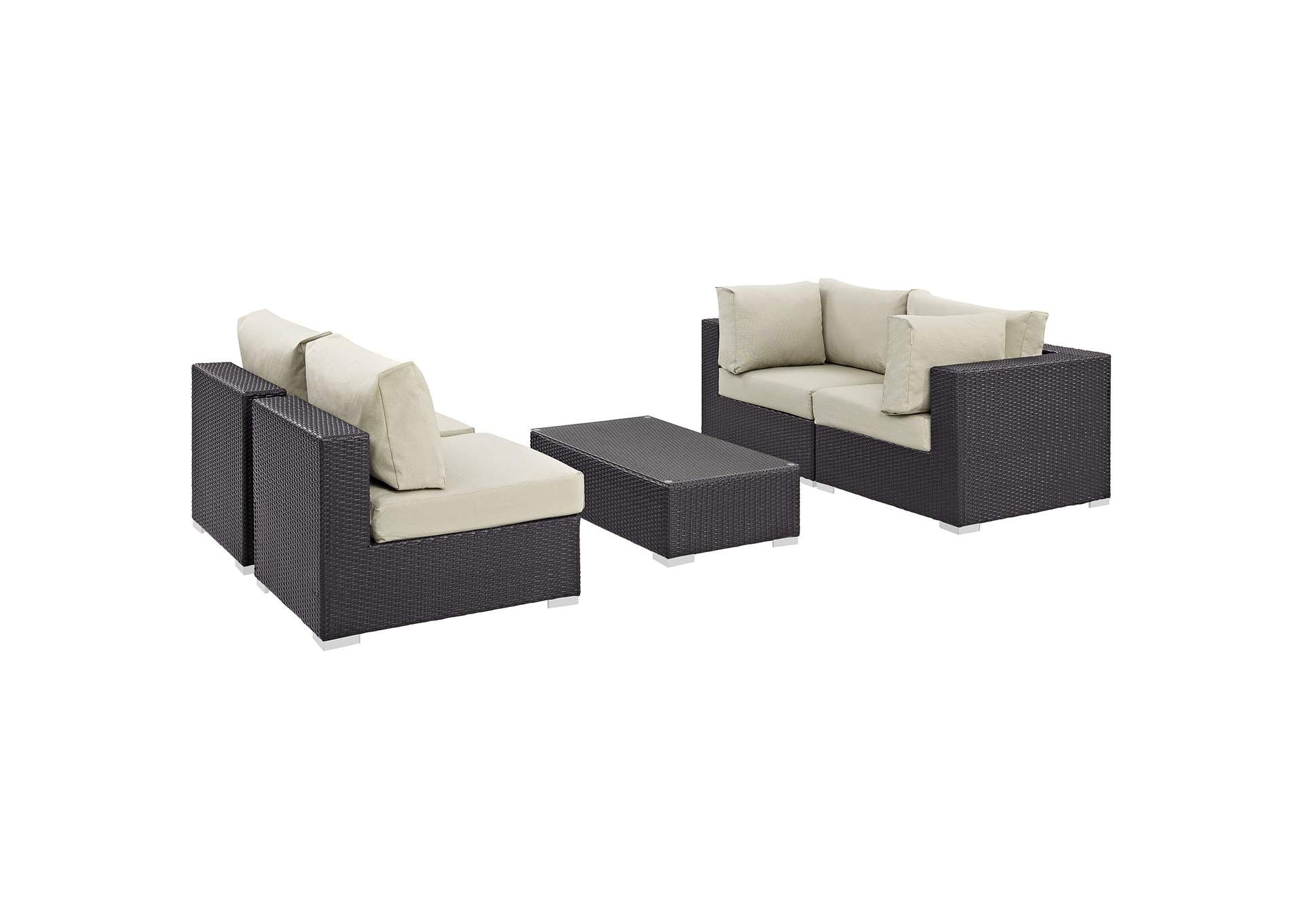 Convene Espresso Beige 5 Piece Outdoor Patio Sectional Set,Modway