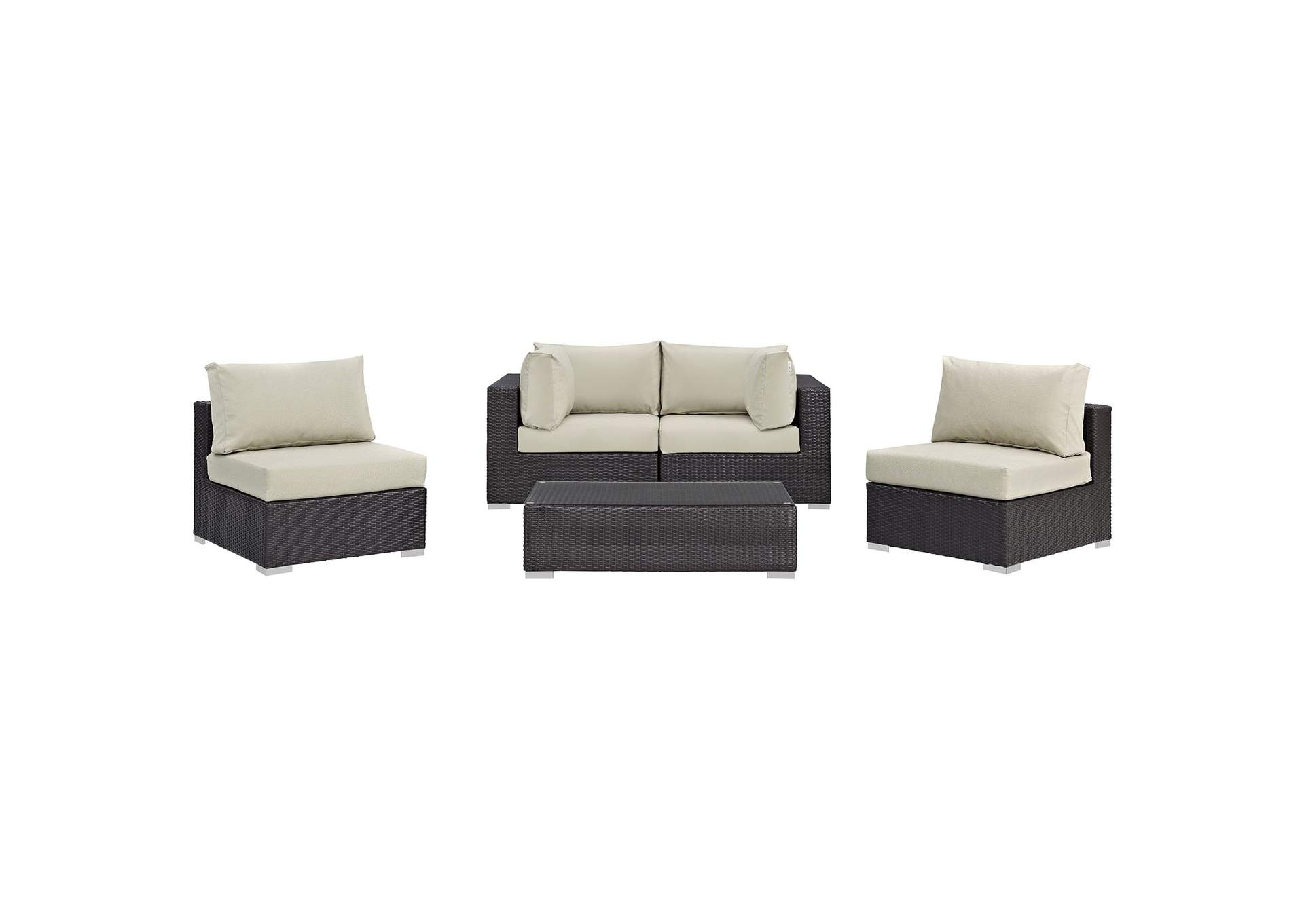 Convene Espresso Beige 5 Piece Outdoor Patio Sectional Set,Modway