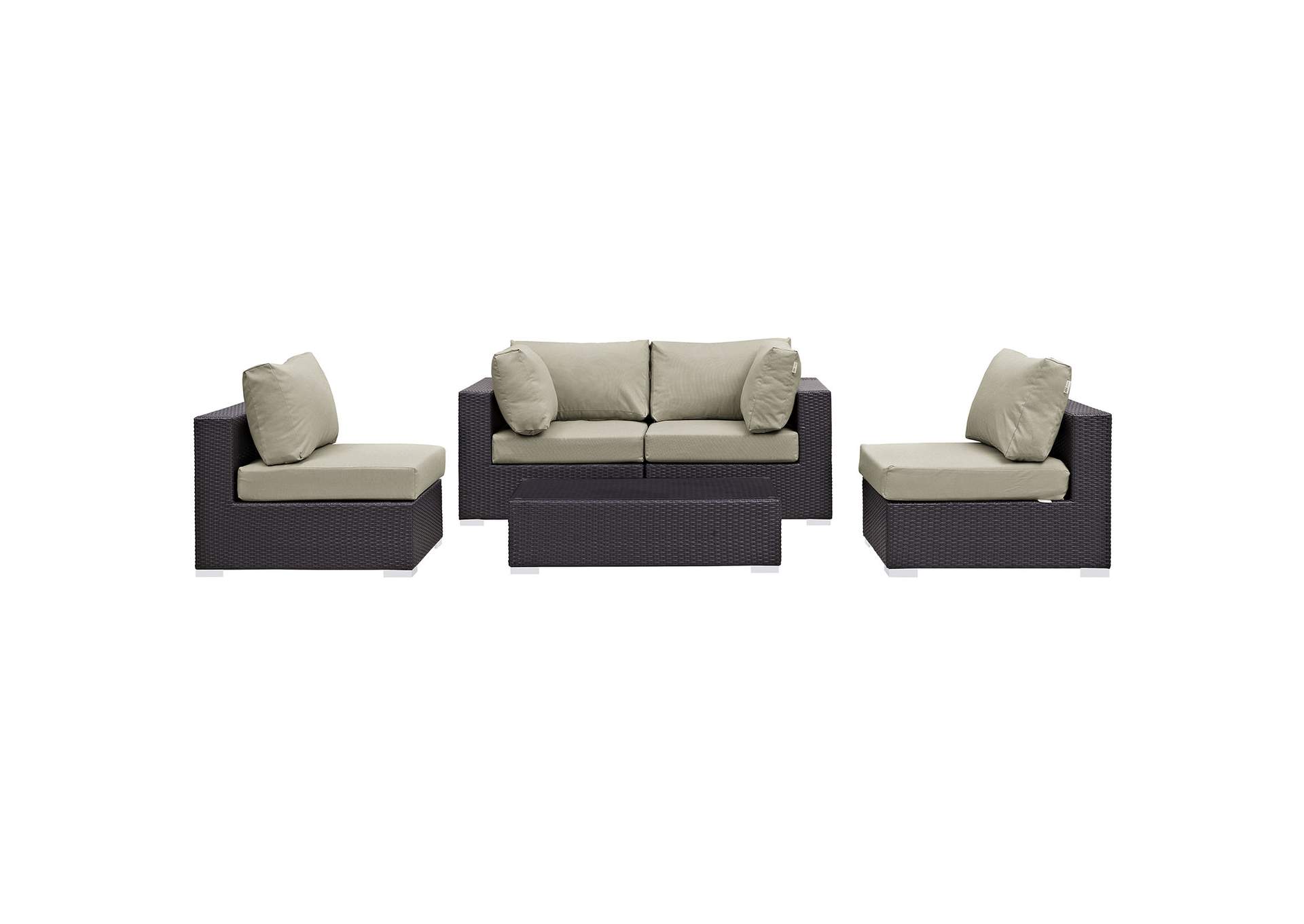 Convene Espresso Beige 5 Piece Outdoor Patio Sectional Set,Modway