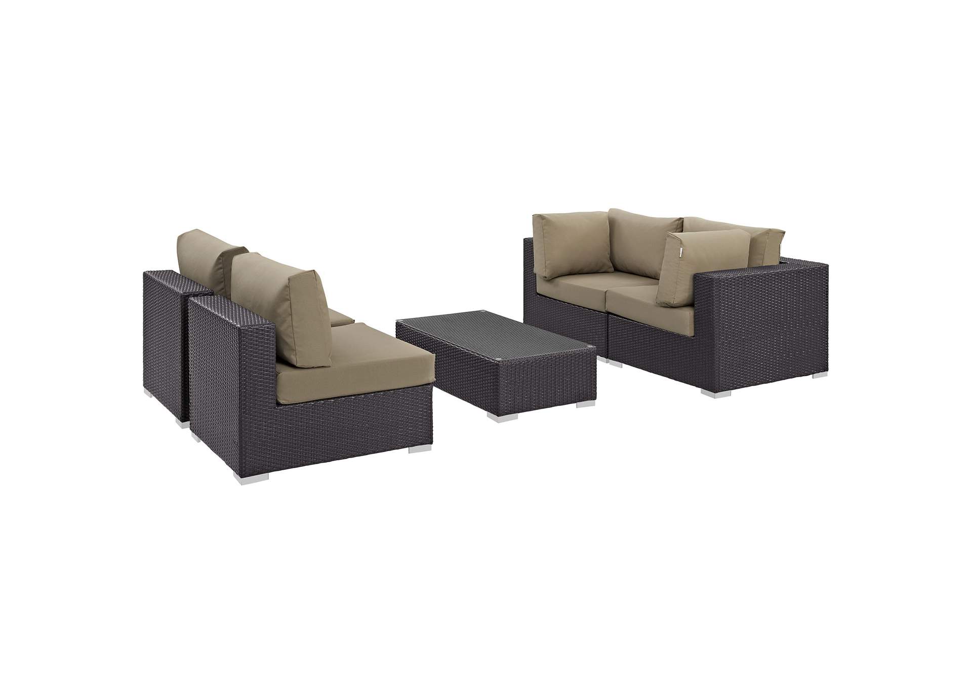 Convene Espresso Mocha 5 Piece Outdoor Patio Sectional Set,Modway