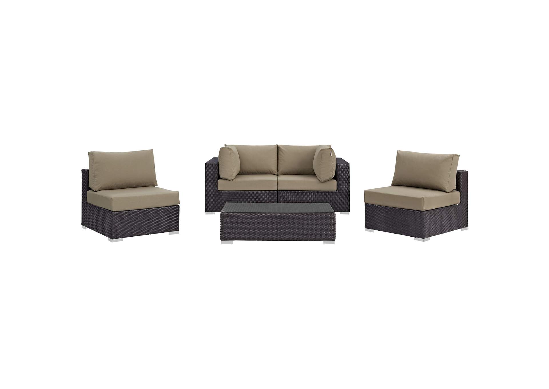 Convene Espresso Mocha 5 Piece Outdoor Patio Sectional Set,Modway