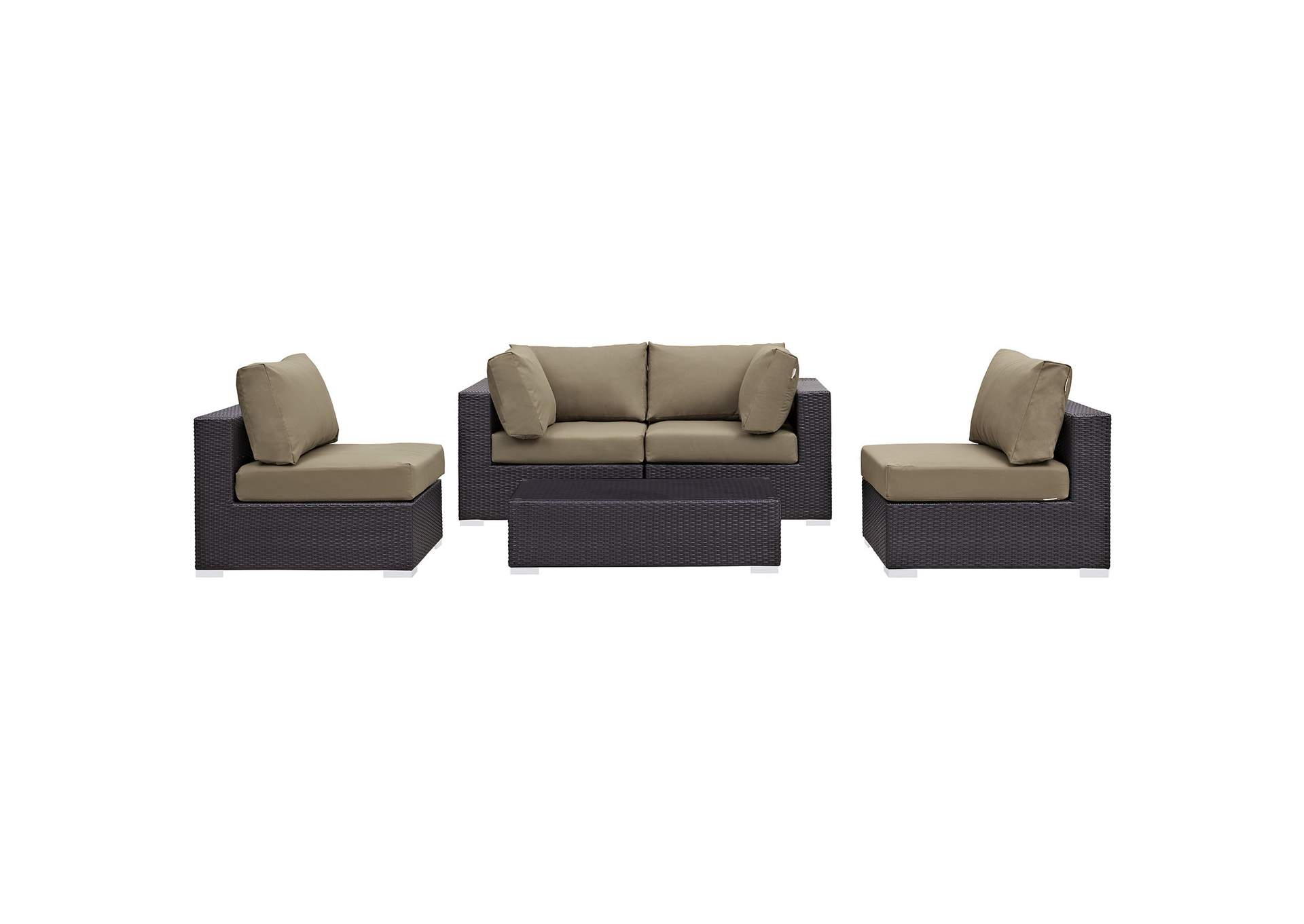 Convene Espresso Mocha 5 Piece Outdoor Patio Sectional Set,Modway