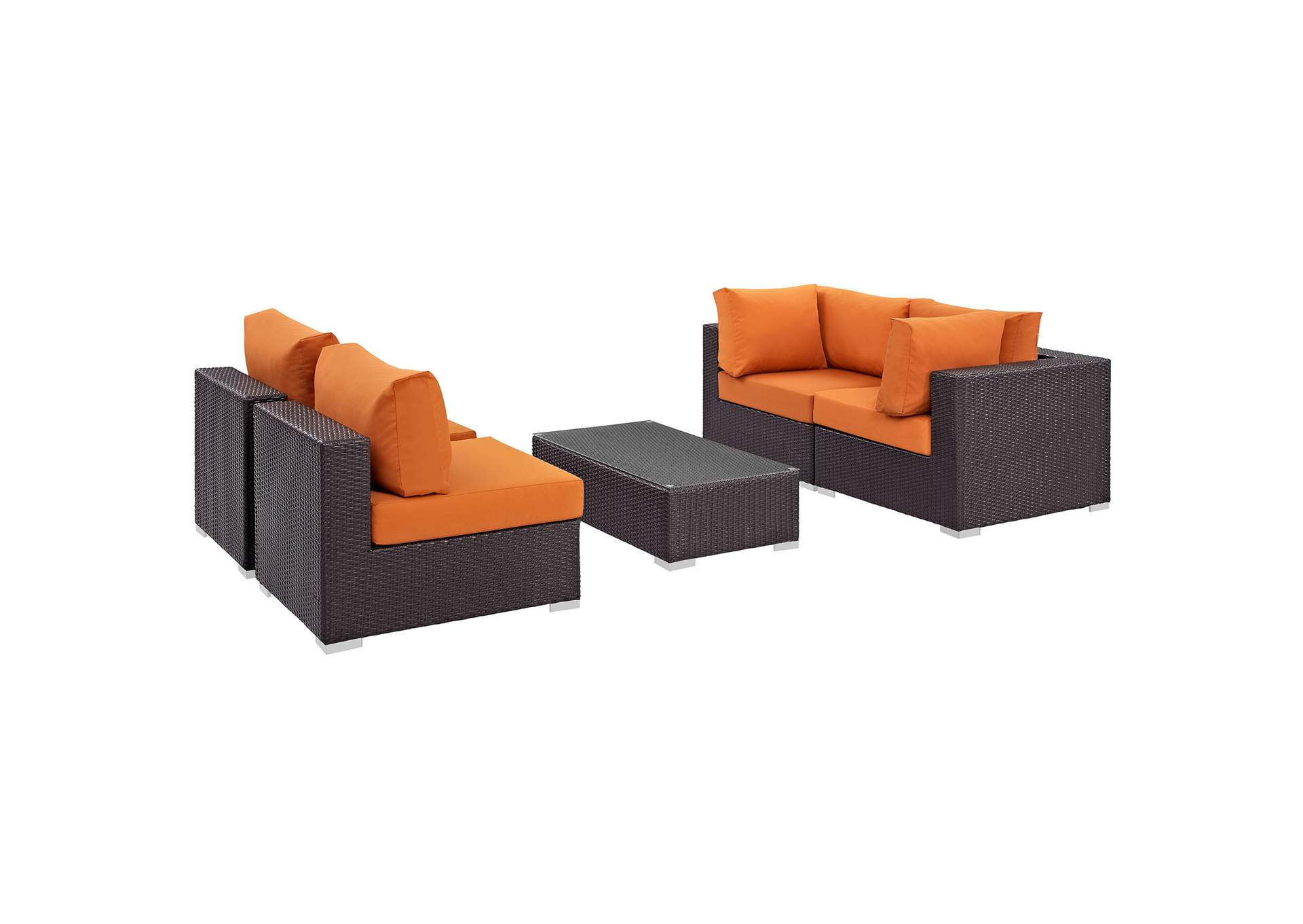 Convene Espresso Orange 5 Piece Outdoor Patio Sectional Set,Modway