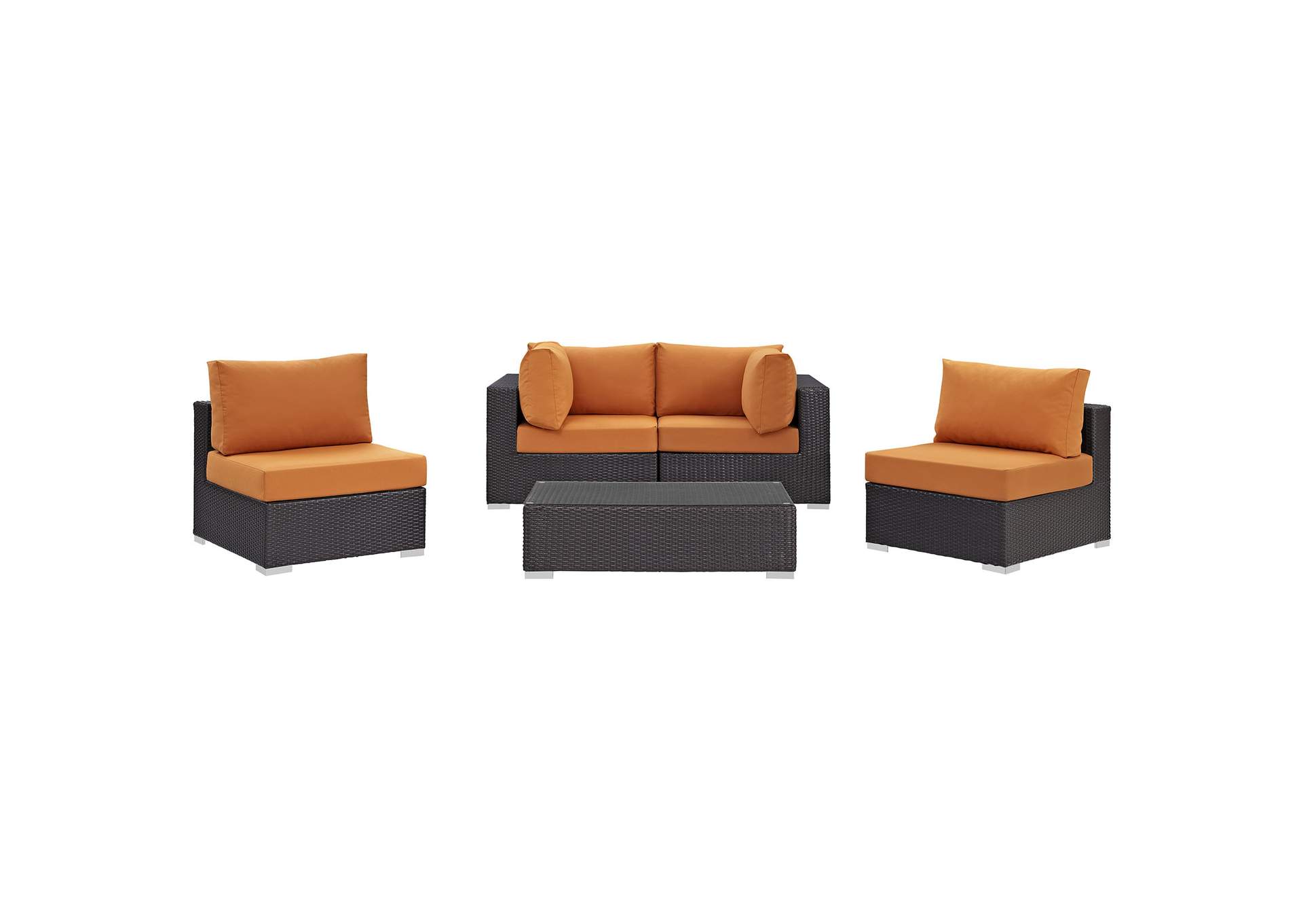 Convene Espresso Orange 5 Piece Outdoor Patio Sectional Set,Modway