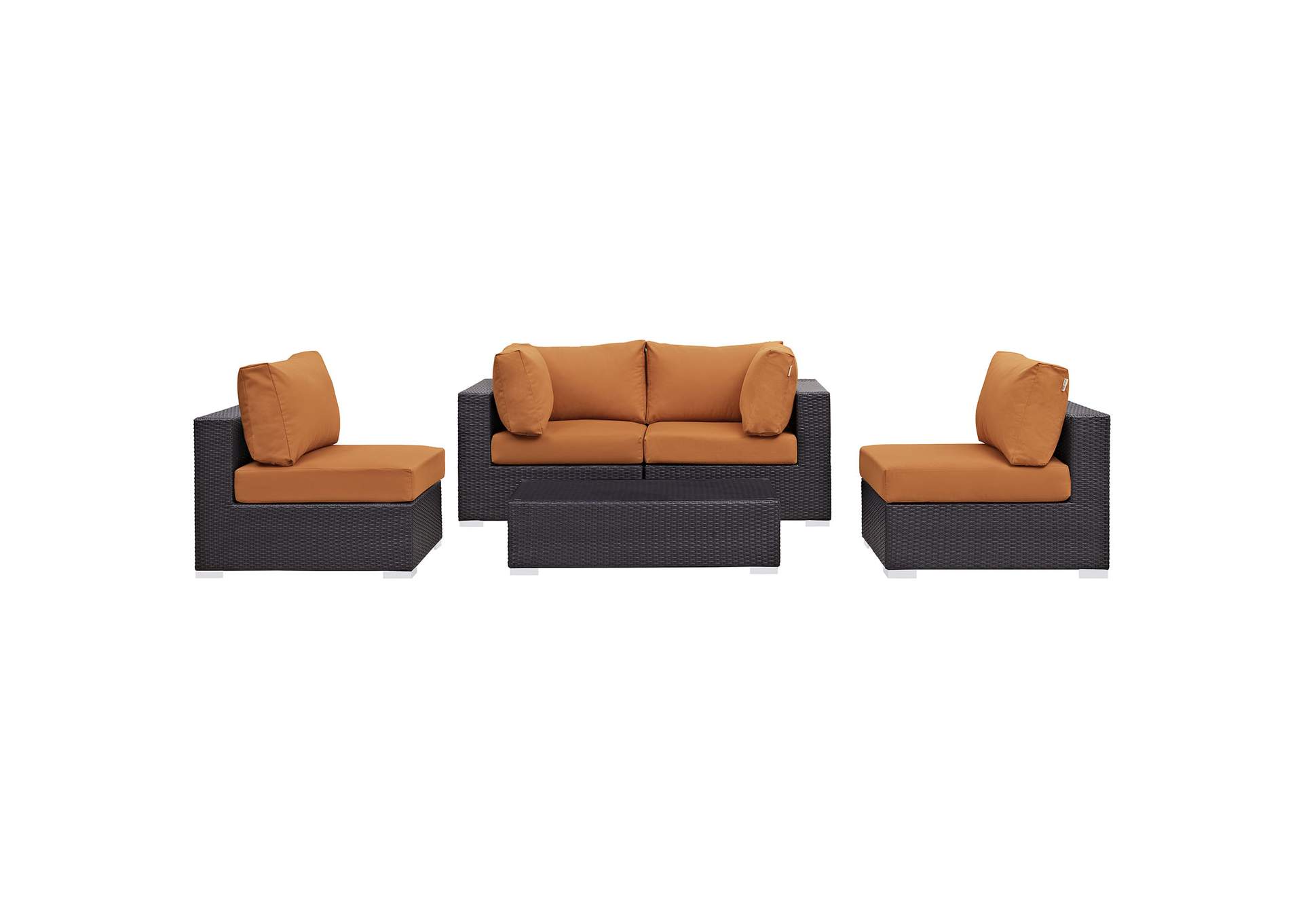 Convene Espresso Orange 5 Piece Outdoor Patio Sectional Set,Modway