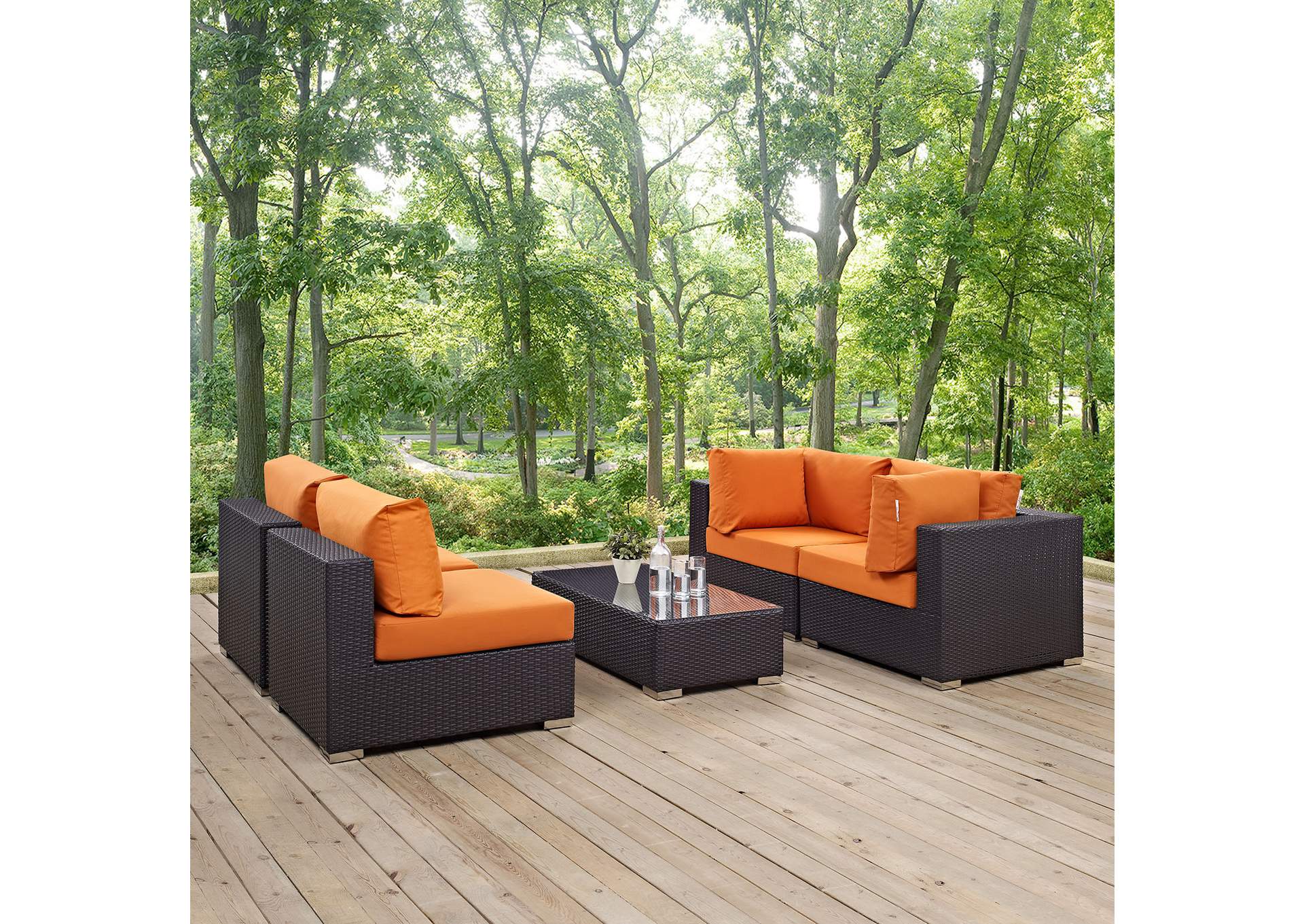 Convene Espresso Orange 5 Piece Outdoor Patio Sectional Set,Modway